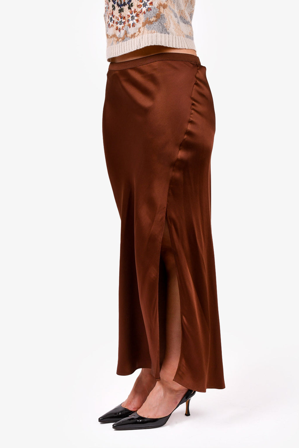 Anine Bing Brown Silk Slit Skirt Size M