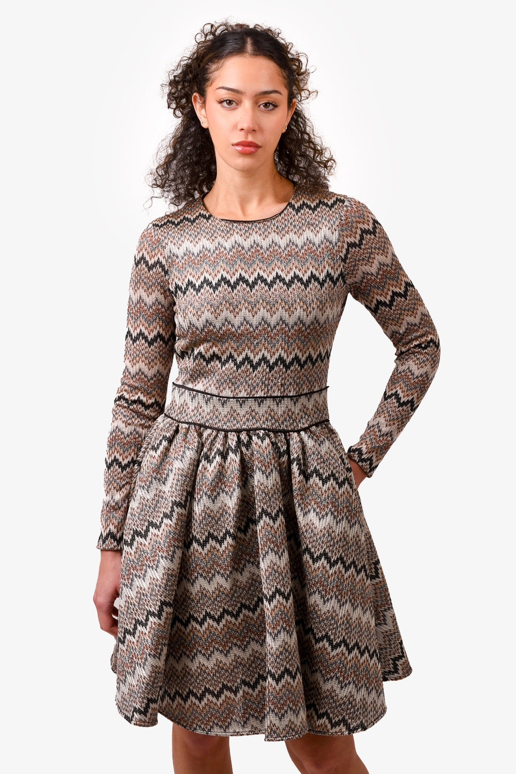 Maje Gold/Beige Zig-Zag Knit Dress Size 2