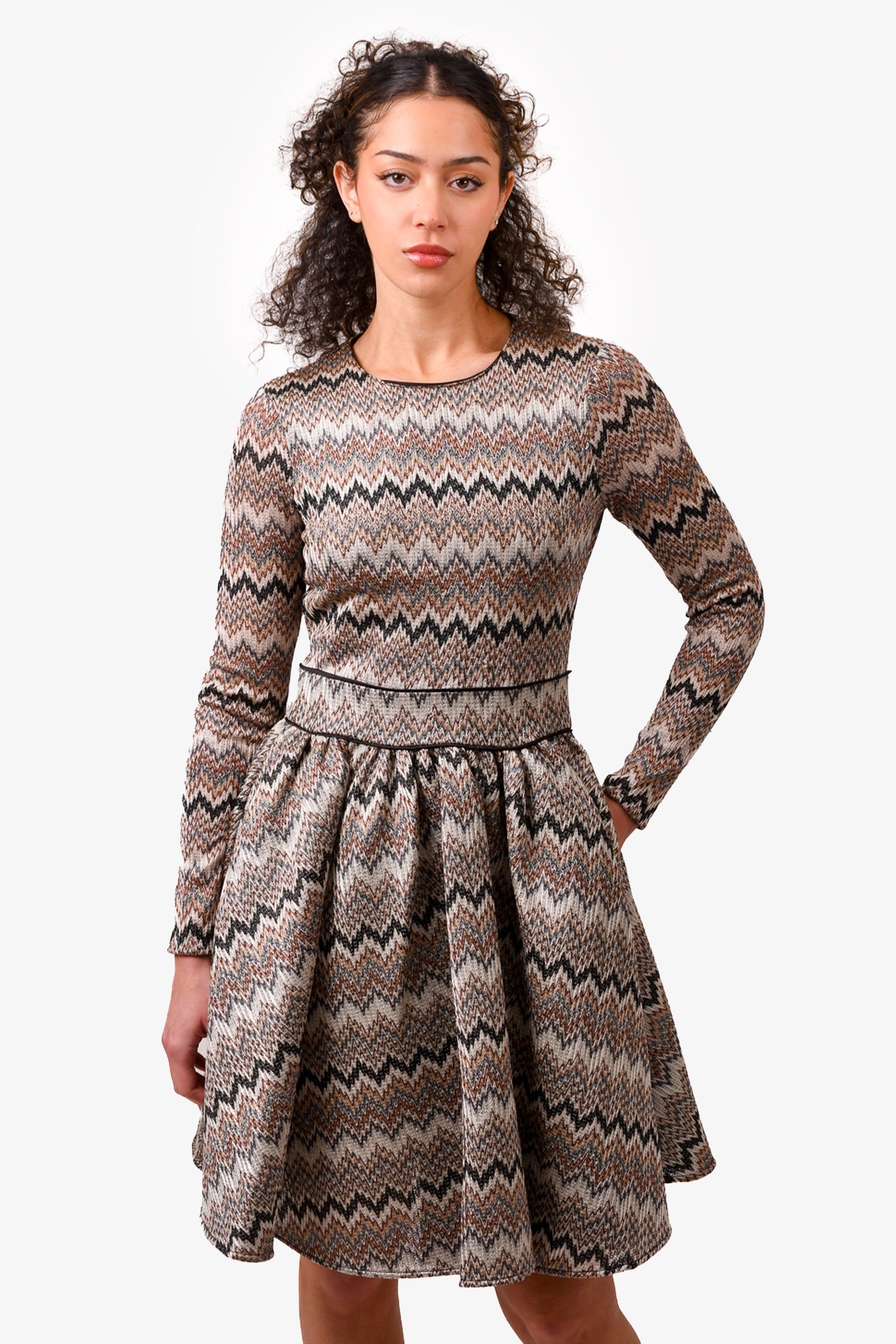Maje Gold/Beige Zig-Zag Knit Dress Size 2