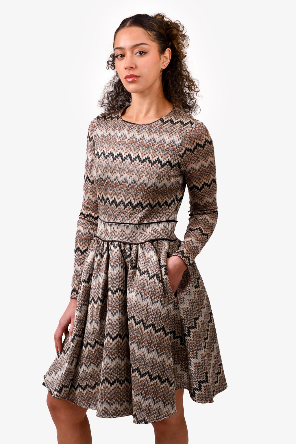 Maje Gold/Beige Zig-Zag Knit Dress Size 2
