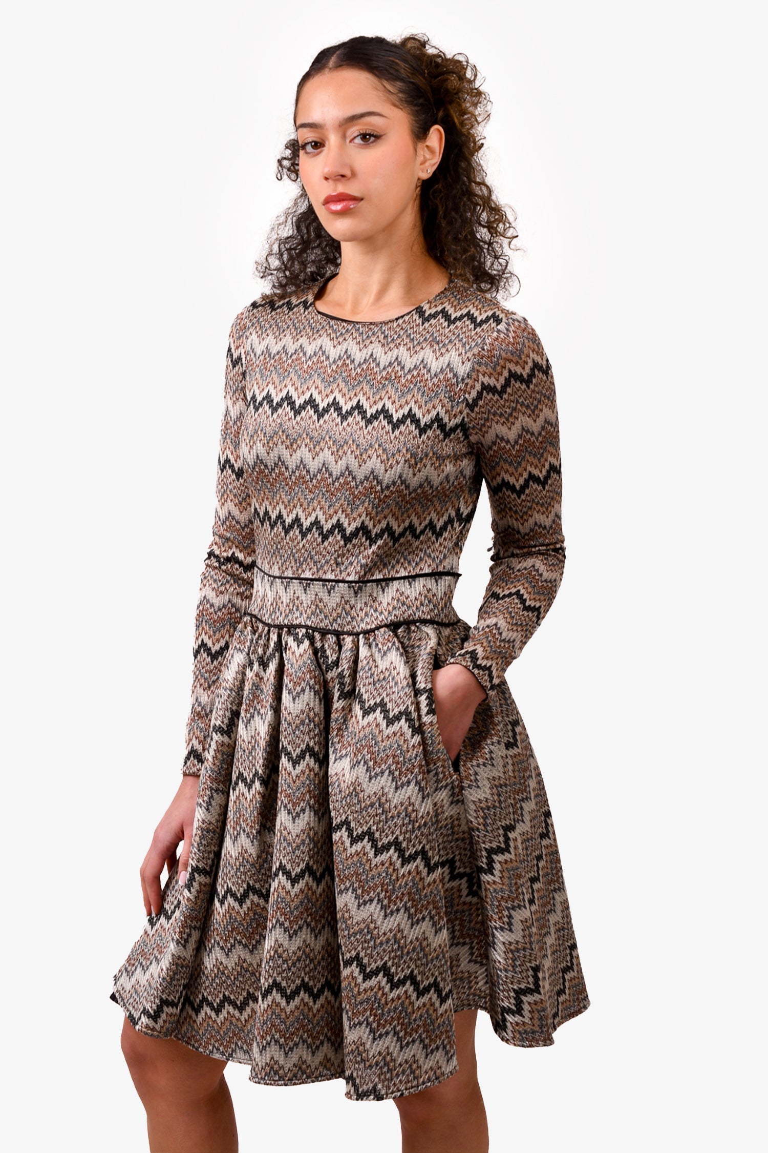 Maje Gold/Beige Zig-Zag Knit Dress Size 2