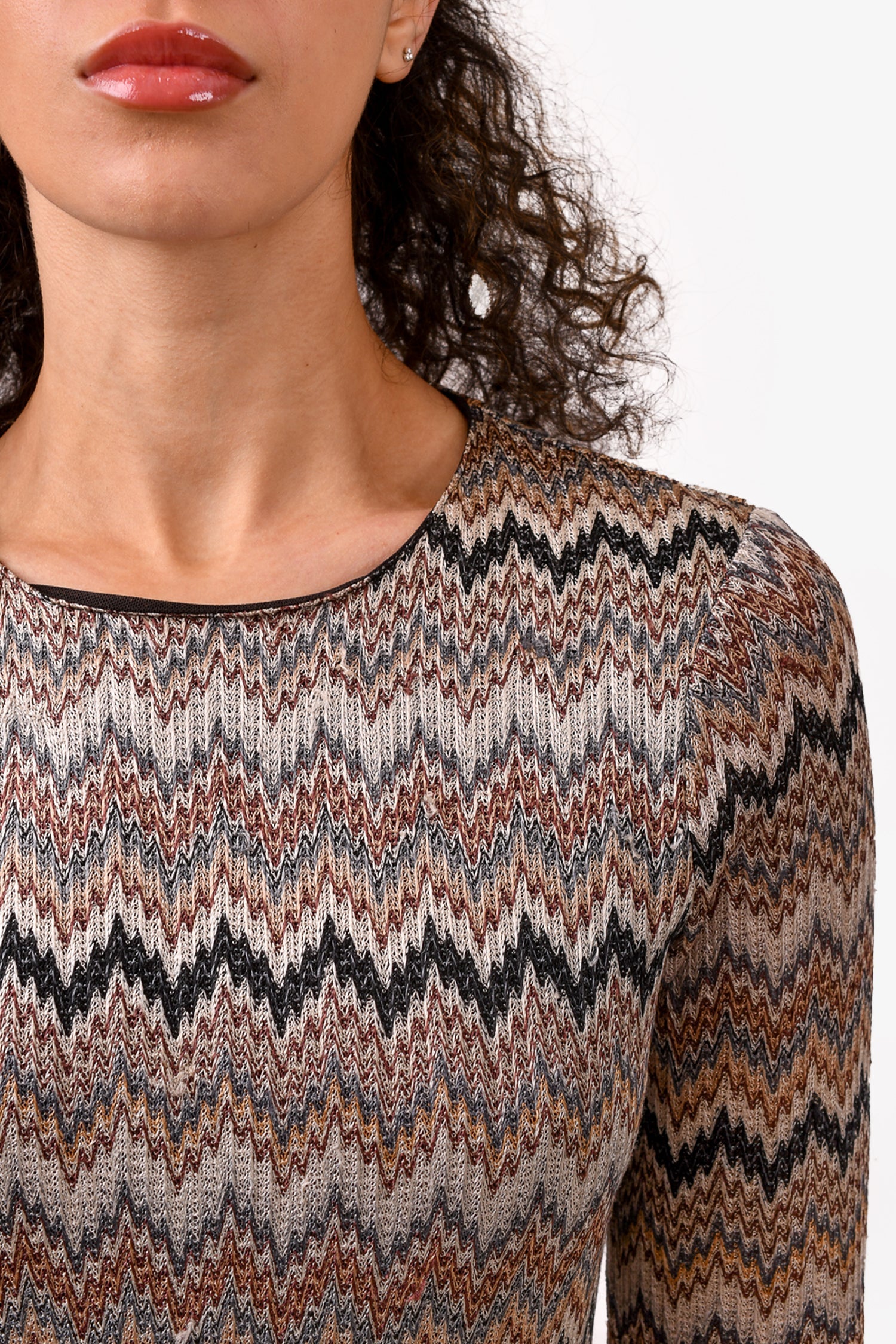Maje Gold/Beige Zig-Zag Knit Dress Size 2