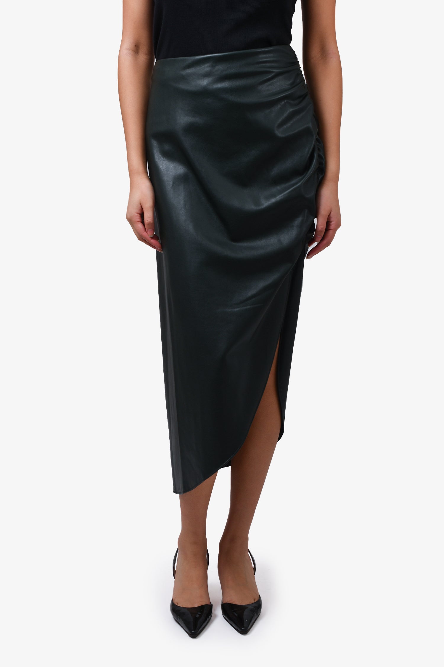 Veronica Beard Green Faux Leather Asymmetrical Ruched Skirt Size 8