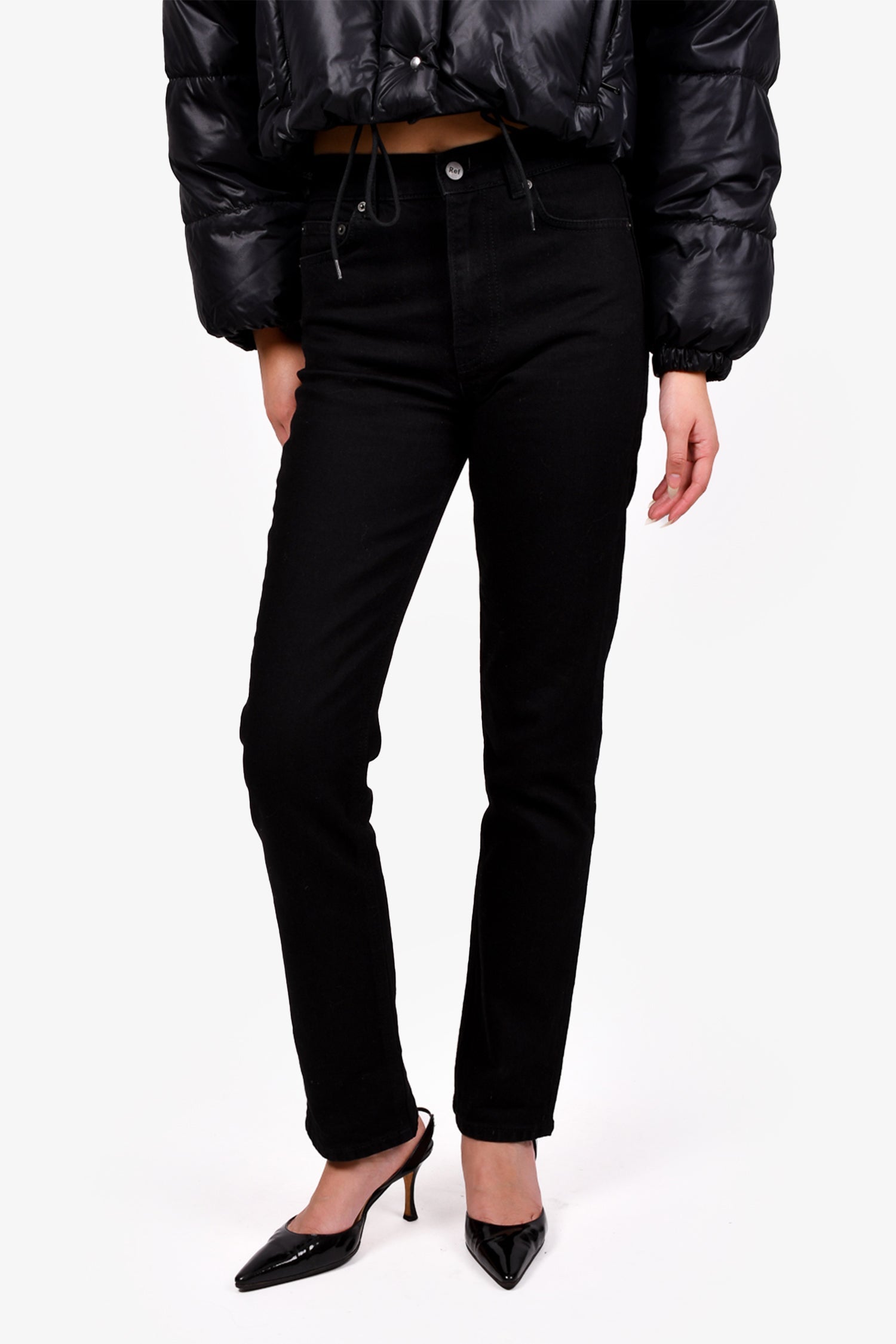 Reformation Jeans Black Denim Straight Leg Jeans Size 24