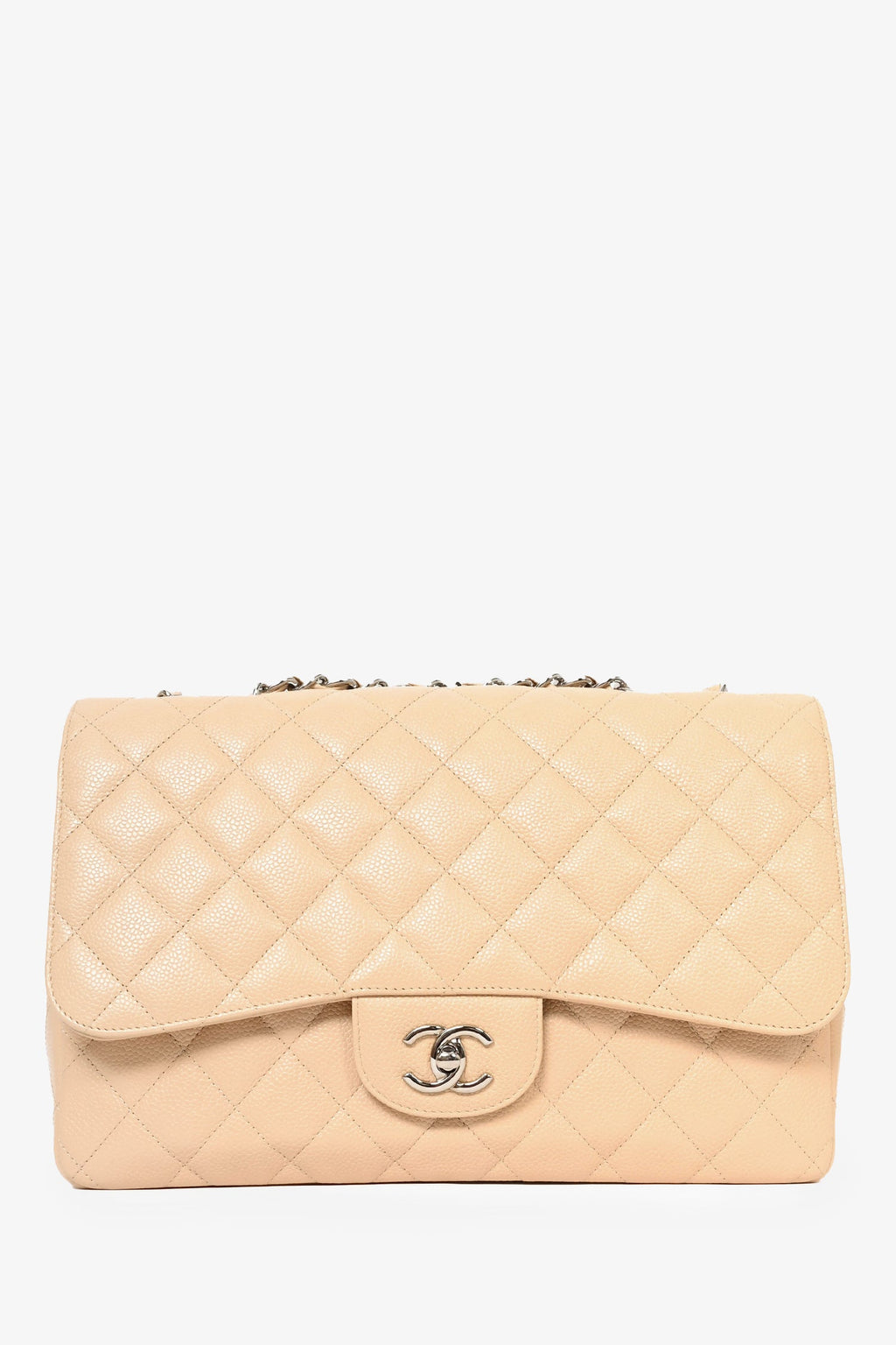 Pre-loved Chanel™ 2010/11 Beige Caviar Leather Jumbo Classic Flap Bag