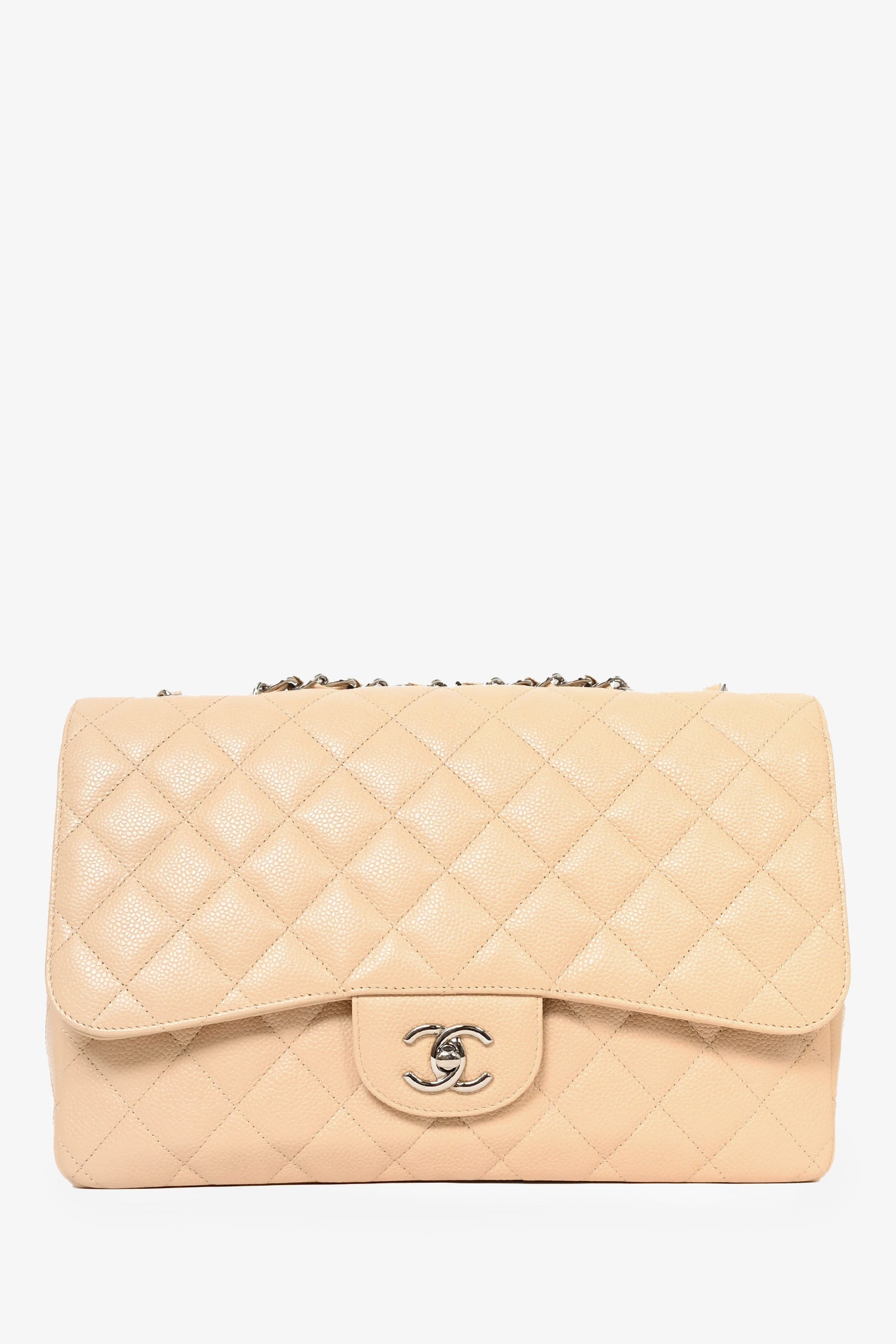Pre-loved Chanel™ 2010/11 Beige Caviar Leather Jumbo Classic Flap Bag
