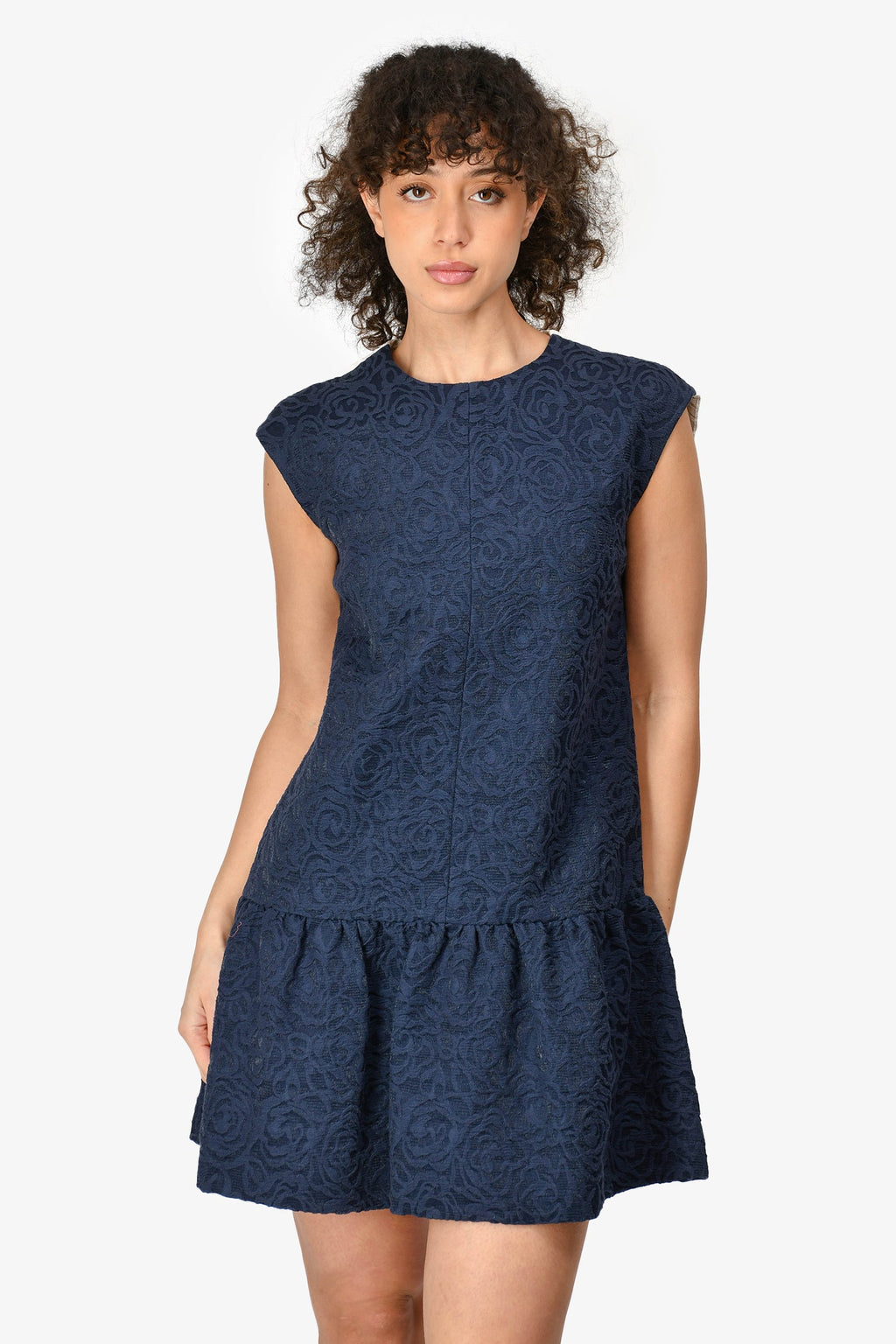 Roksanda Blue/White Embossed Peplum Dress Size 10