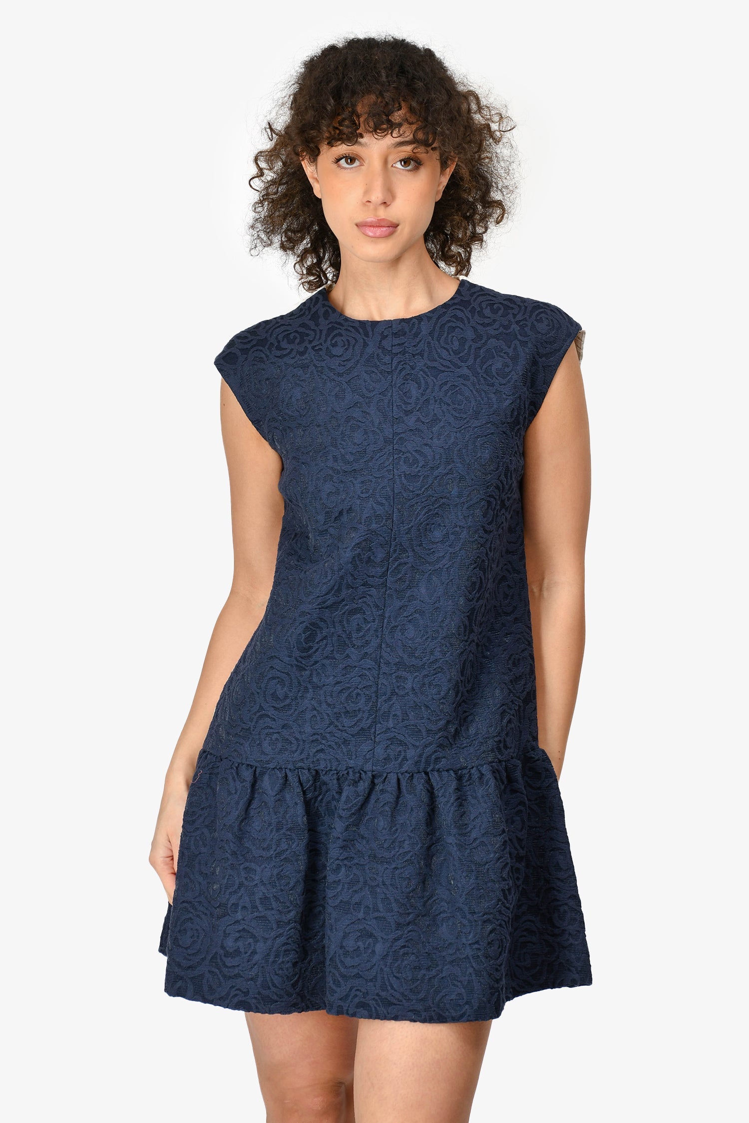 Roksanda Blue/White Embossed Peplum Dress Size 10