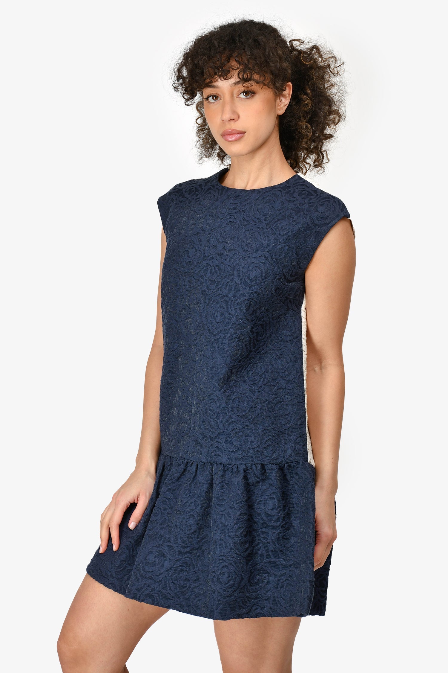 Roksanda Blue/White Embossed Peplum Dress Size 10