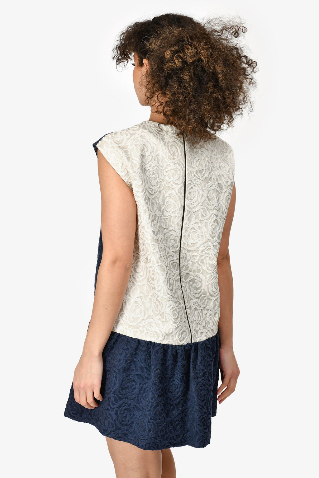 Roksanda Blue/White Embossed Peplum Dress Size 10