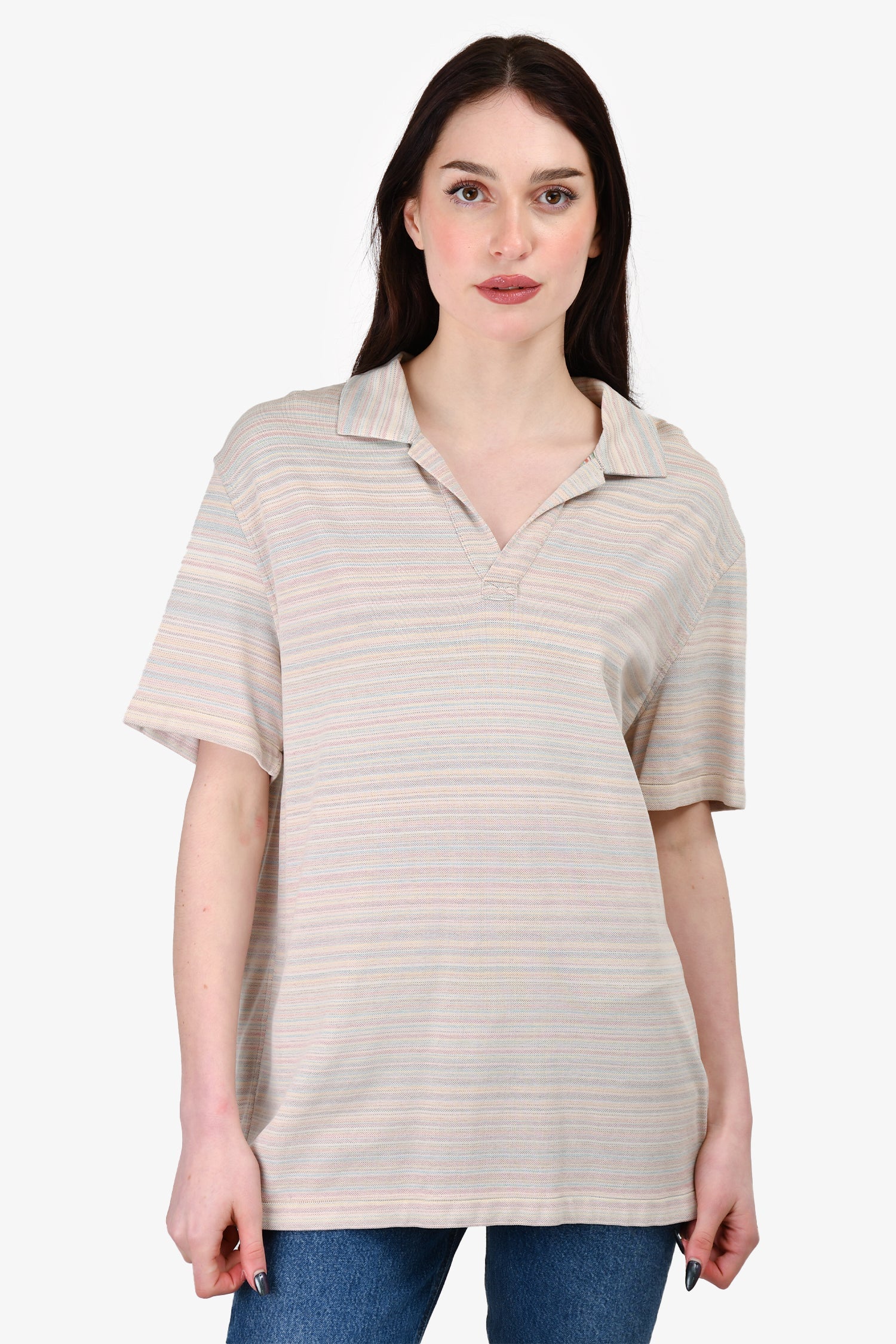 Missoni White/Multicolour Striped Polo Top Size XL Mens