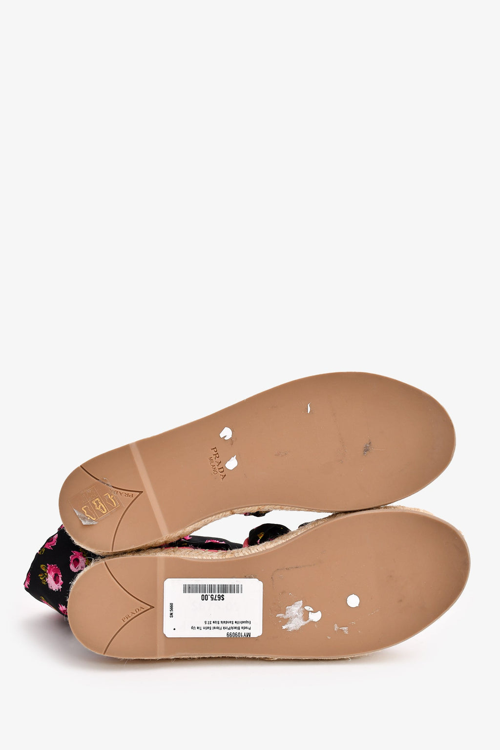 Prada Black/Pink Floral Satin Tie-Up Espadrille Sandals Size 35