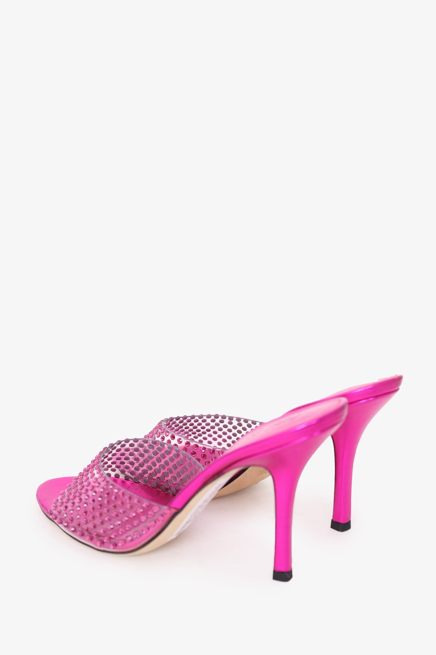 Paris Texas Hot Metallic Pink Leather Crystal PVC 'Holly' Heeled Sandals Size 37