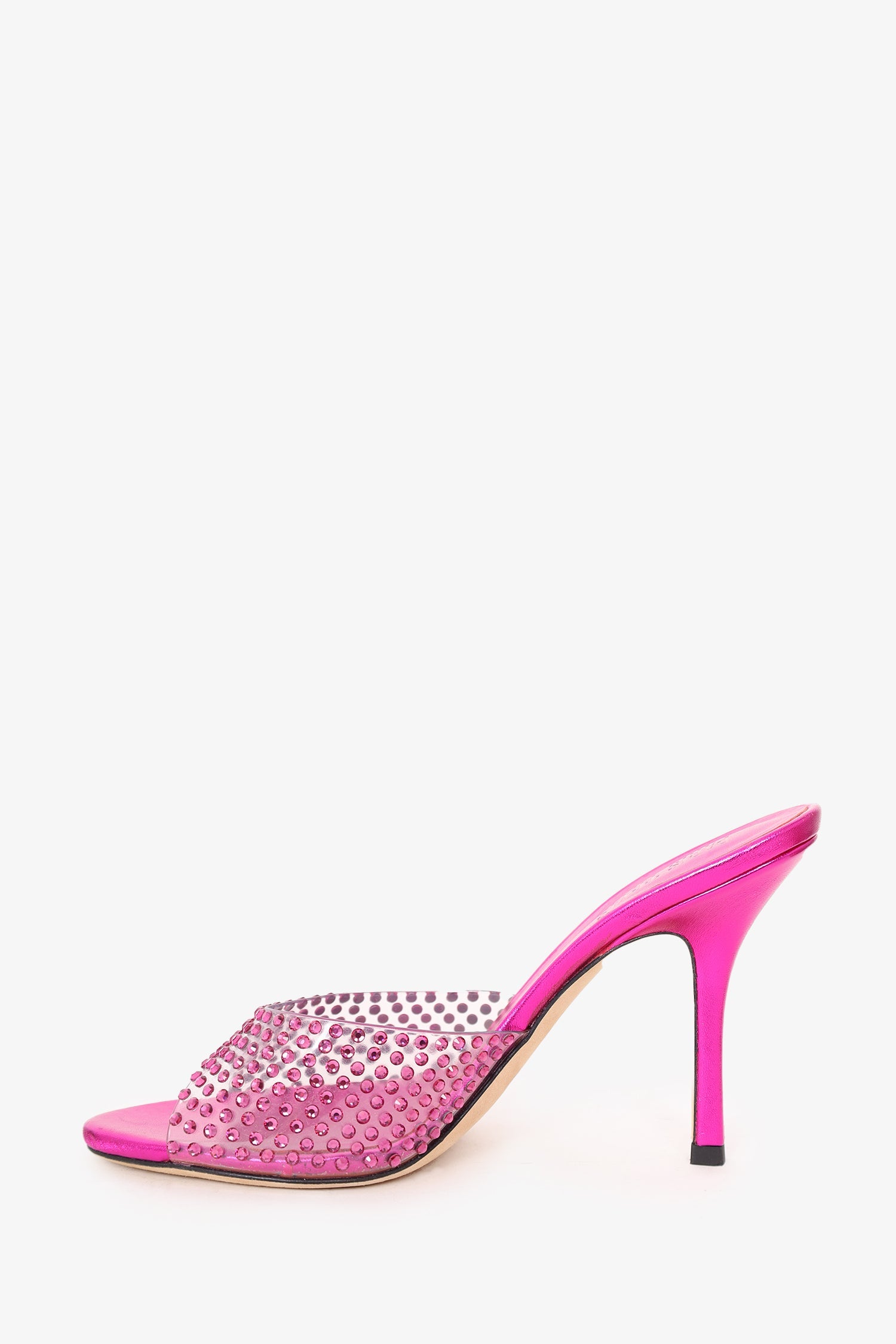 Paris Texas Hot Metallic Pink Leather Crystal PVC 'Holly' Heeled Sandals Size 37