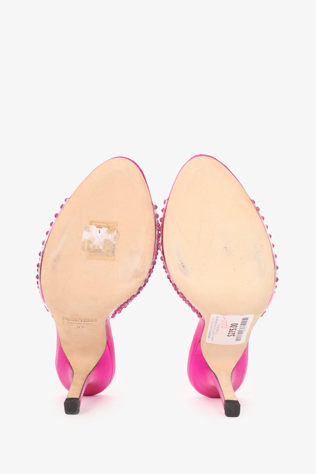 Paris Texas Hot Metallic Pink Leather Crystal PVC 'Holly' Heeled Sandals Size 37