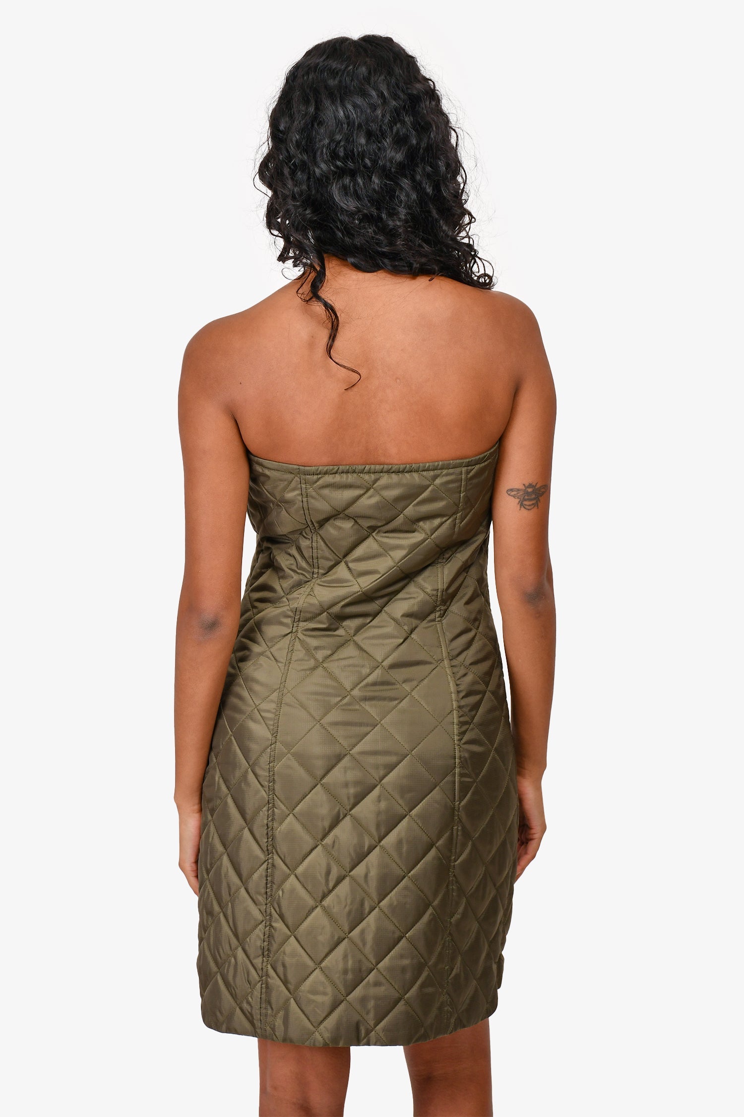 Ganni Green Quilted Nylon Sleeveless Mini Dress Size 38