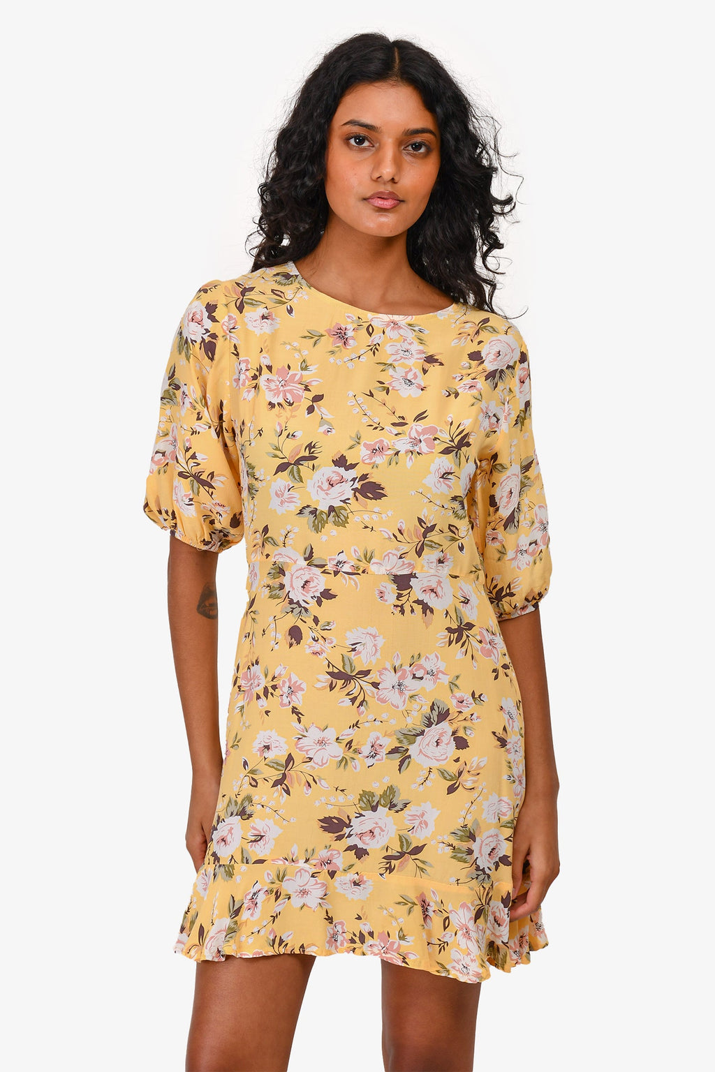 Faithfull The Brand Yellow Floral Mini Dress Size XS