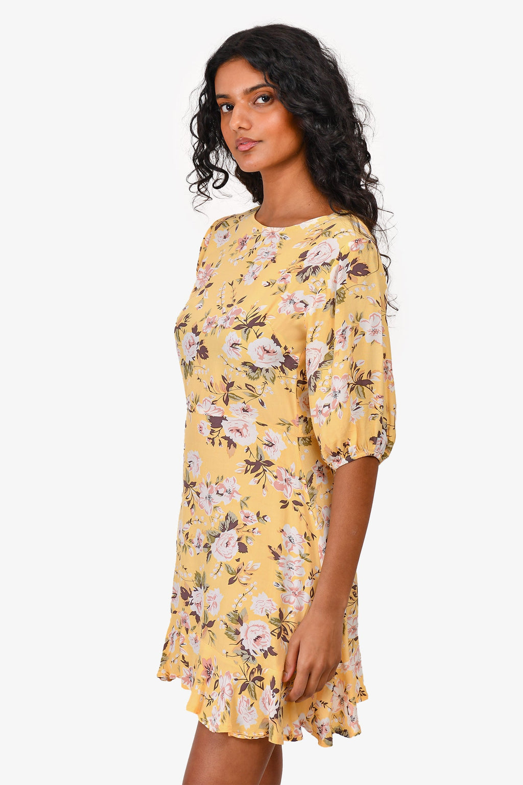 Faithfull The Brand Yellow Floral Mini Dress Size XS
