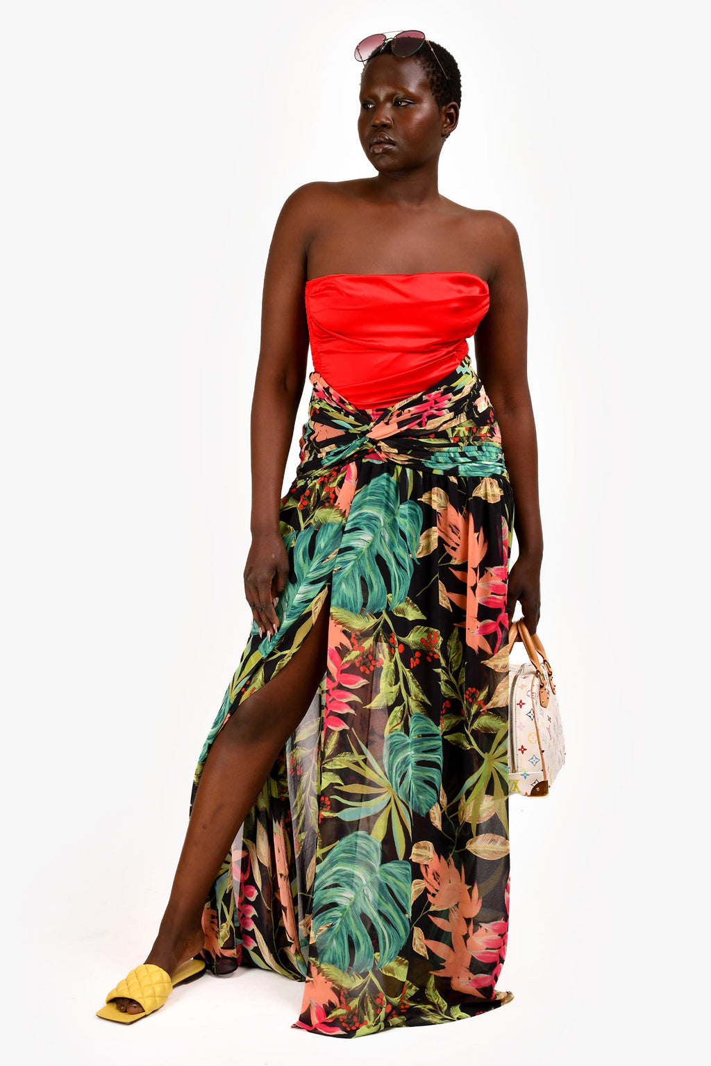 PatBO Black Tropicalia High-Slit Maxi Skirt Size 8