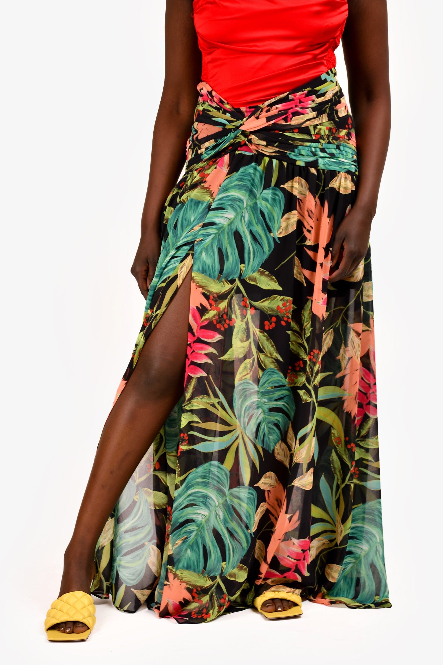 PatBO Black Tropicalia High-Slit Maxi Skirt Size 8