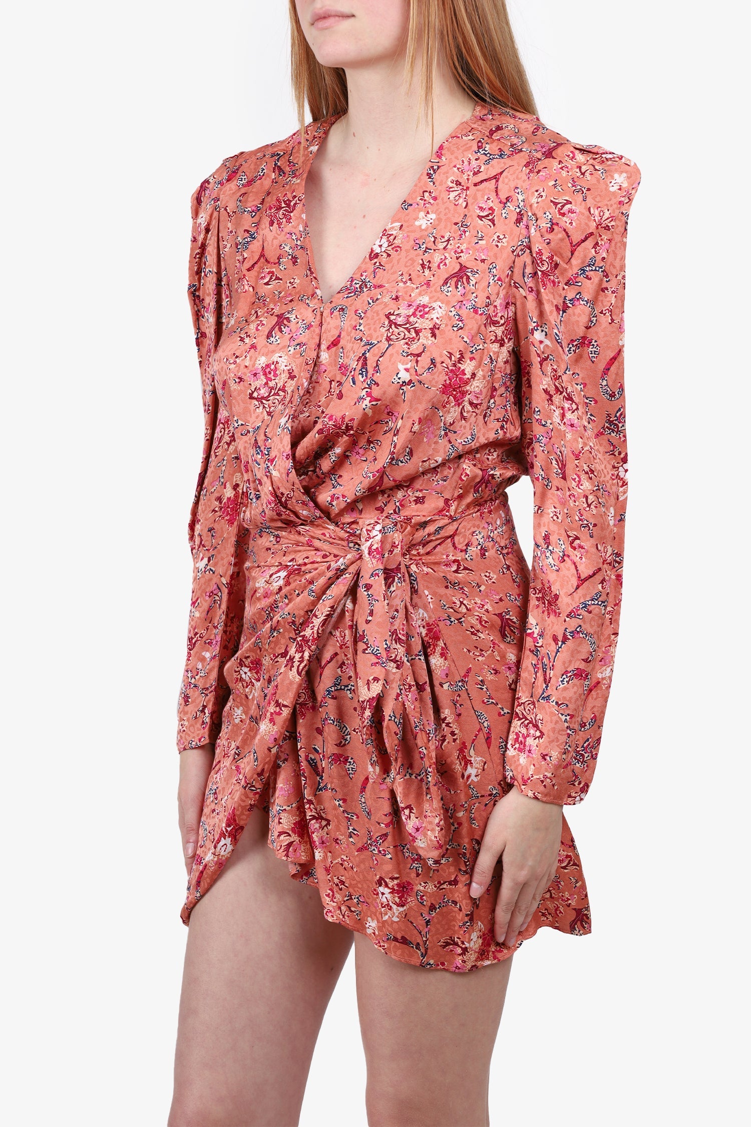 Isabel Marant Etoile Pink Baikal Floral Printed Wrap Mini Dress Size 38