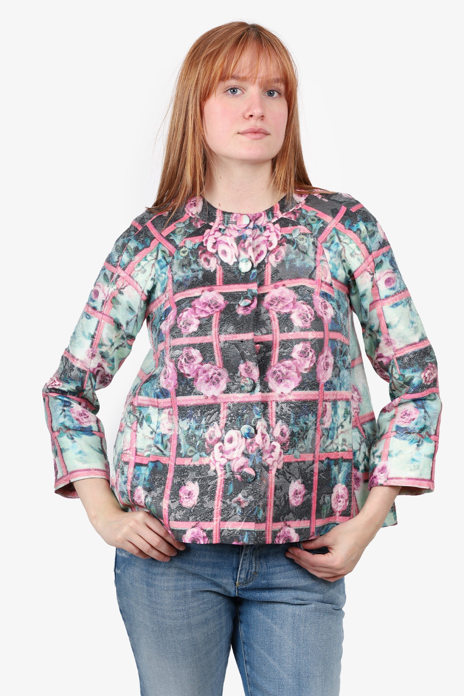 Mary Katrantzou Multicolor Floral Print Coat Size 8