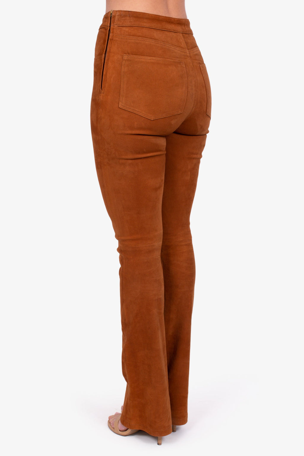 Frame Cognac Lamb Suede Lace-Up Flare Pants Size 25