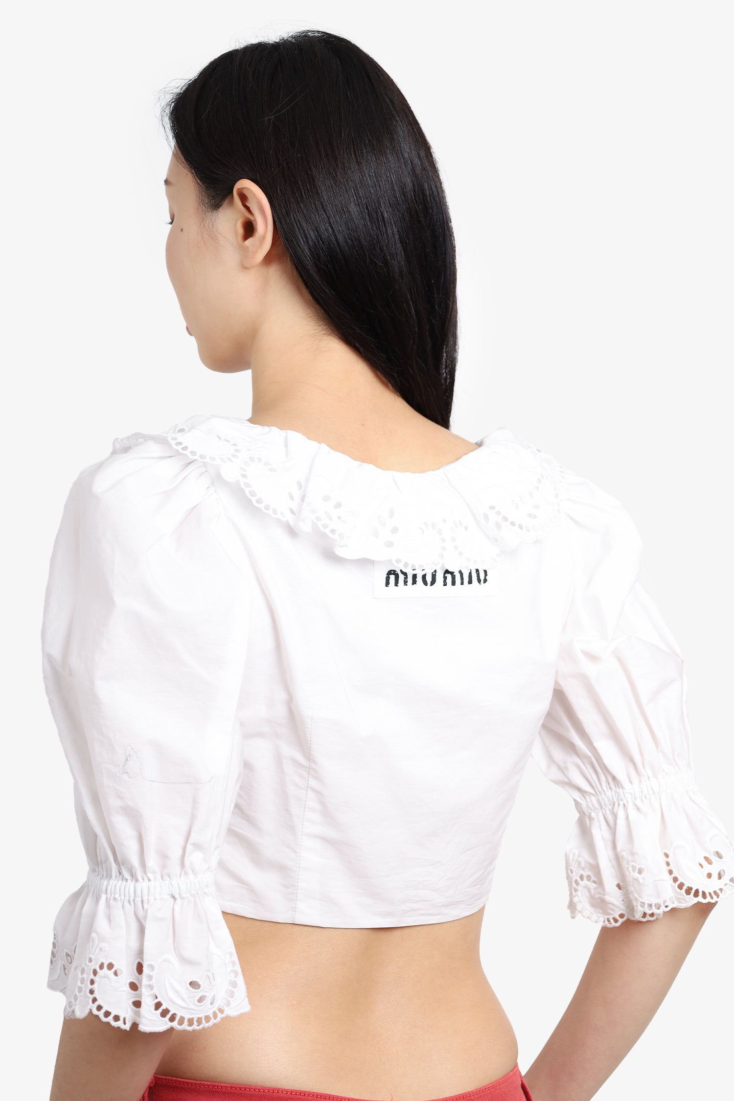 Miu Miu White Puff Sleeve Crop Top Size 38