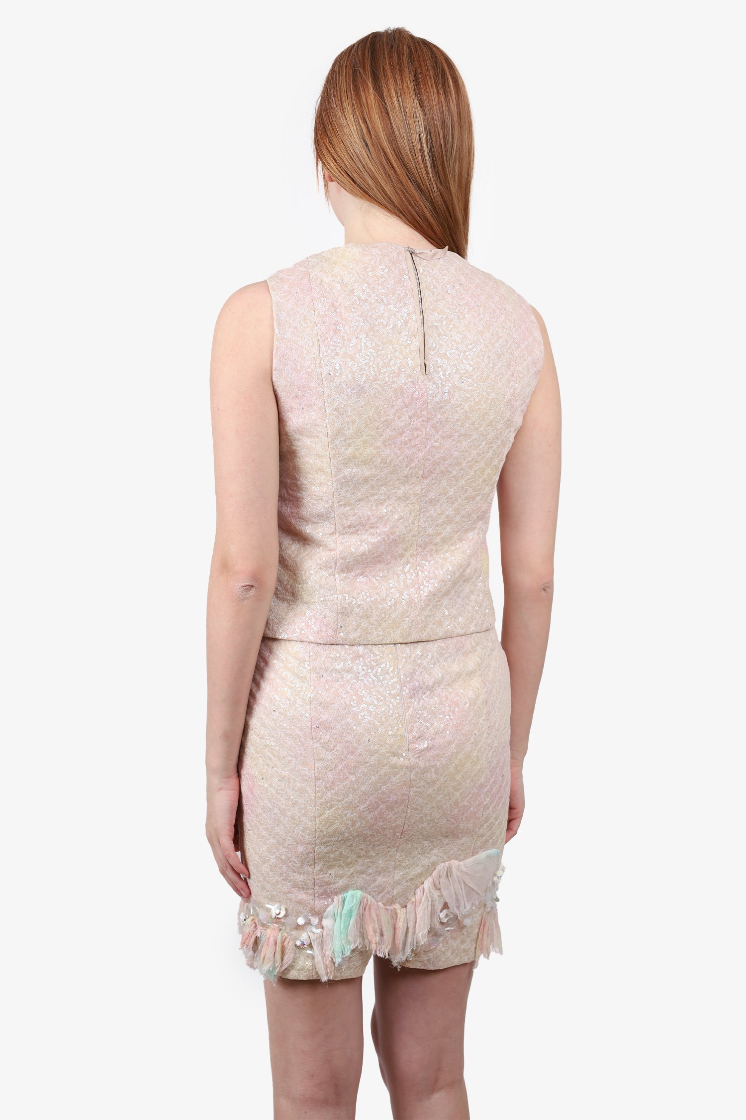 Nina Ricci Pink Sequin Sleeveless Top & Skirt Size 42