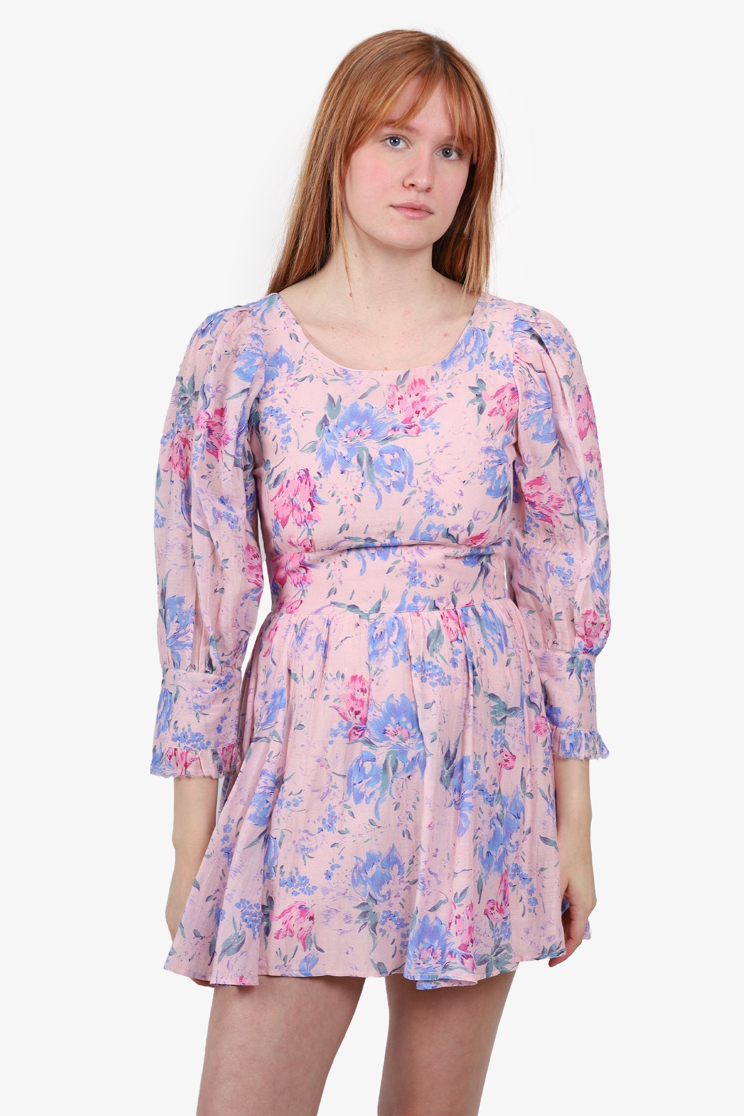 LoveShackFancy Pink & Purple Floral Print Mini Dress
