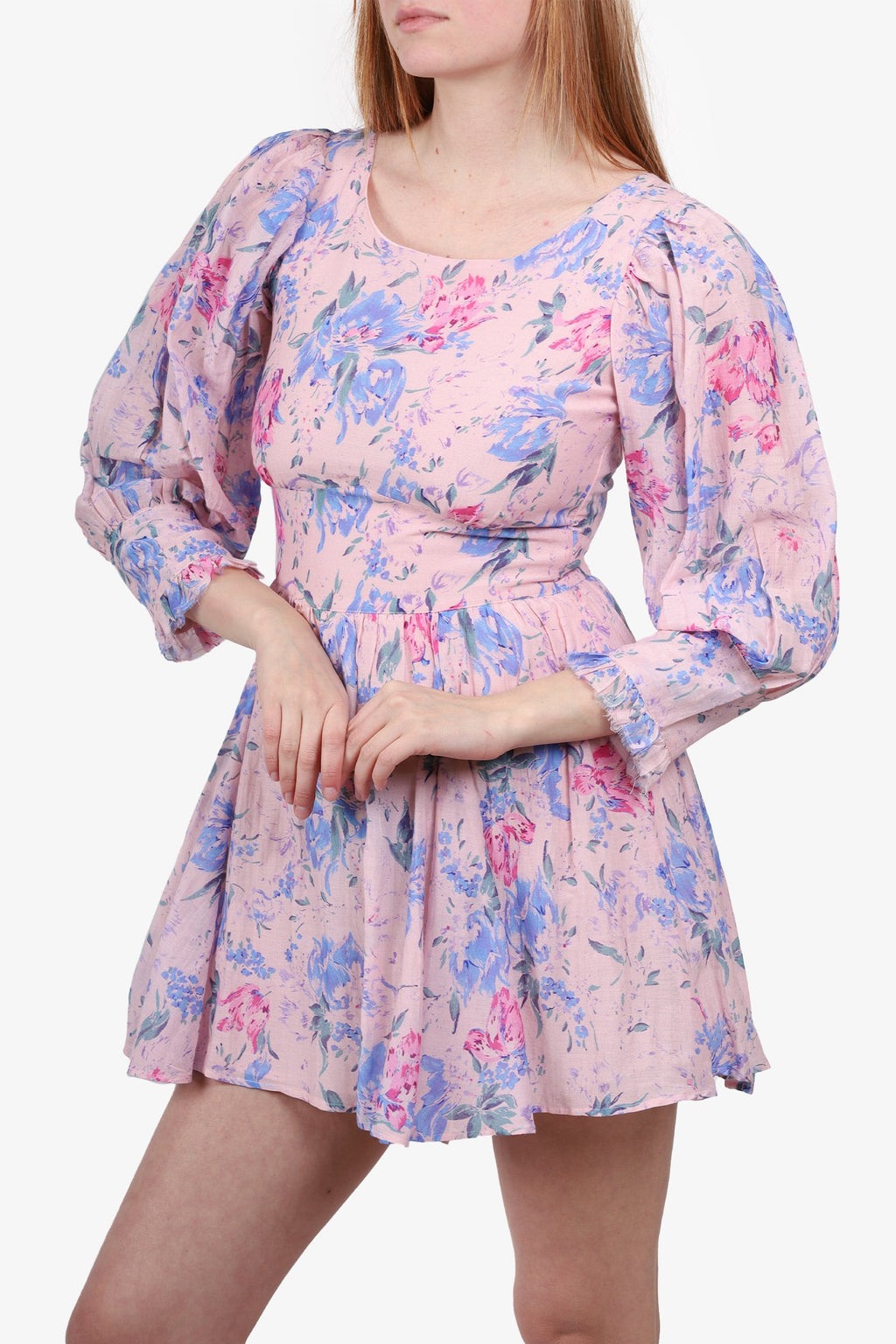 LoveShackFancy Pink & Purple Floral Print Mini Dress
