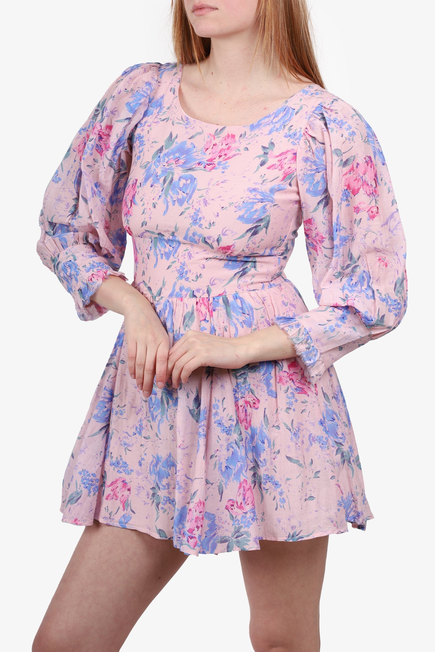 LoveShackFancy Pink & Purple Floral Print Mini Dress