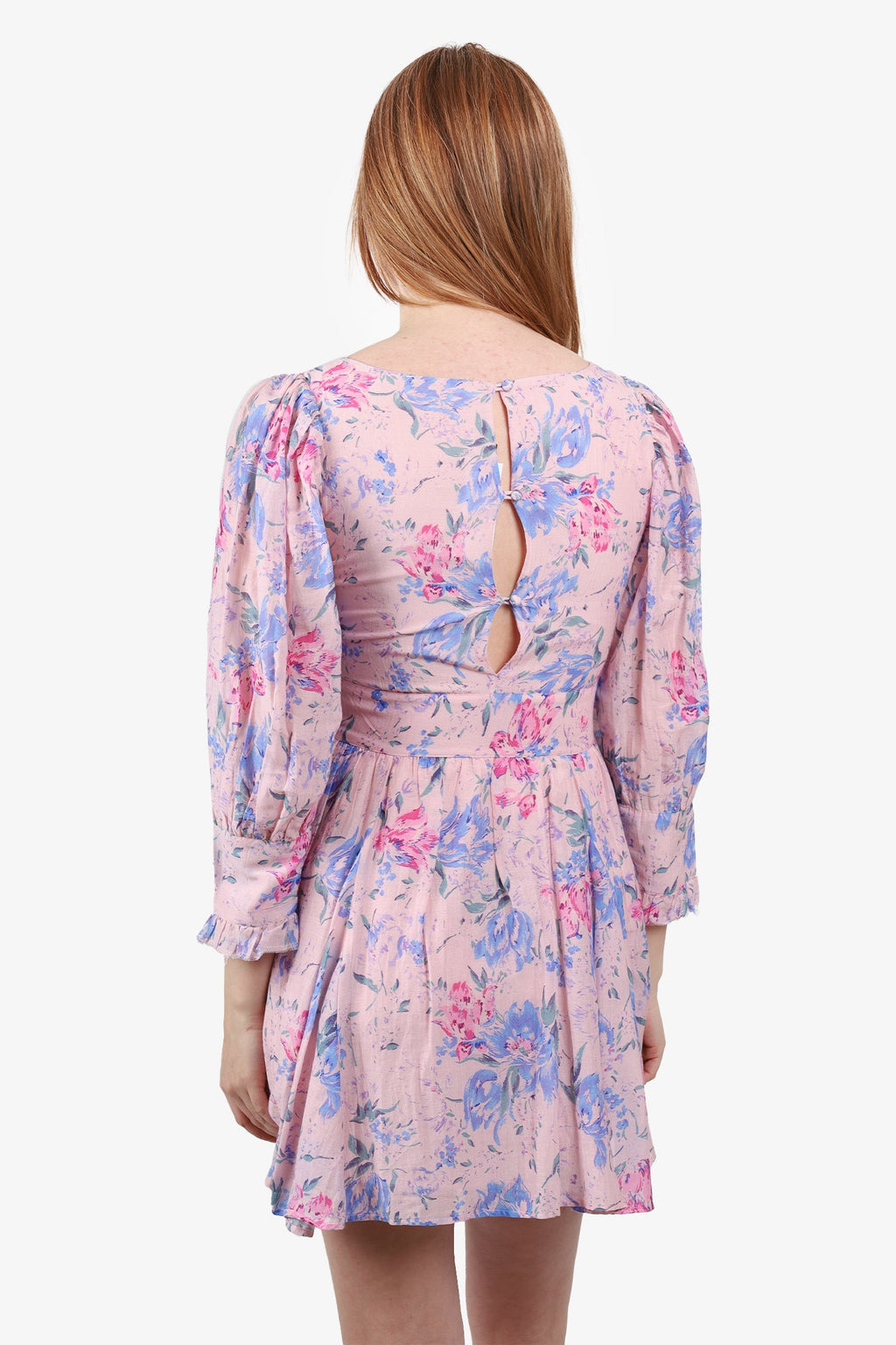 LoveShackFancy Pink & Purple Floral Print Mini Dress