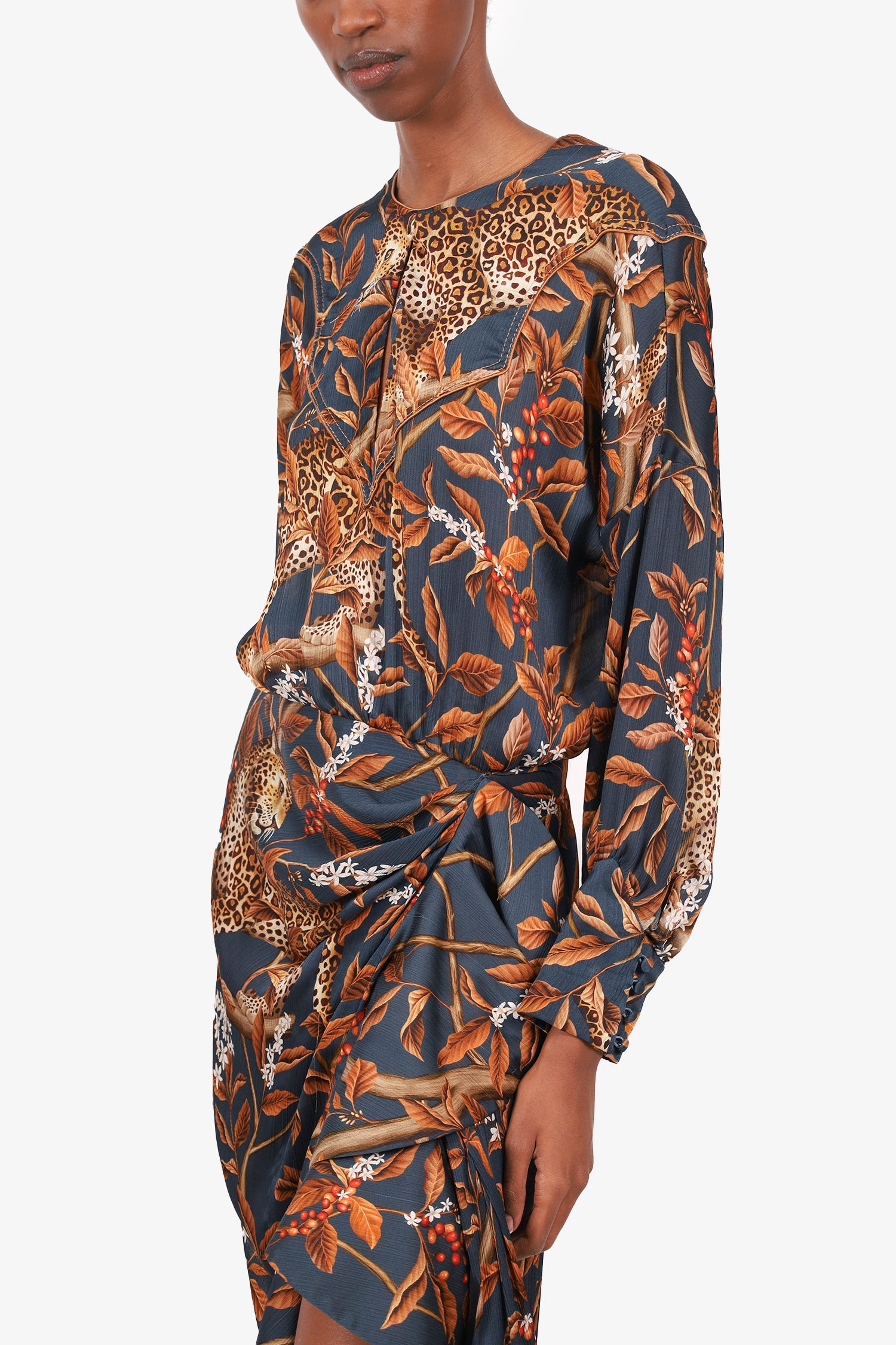 Johanna Ortiz Green/Brown Jaguar Printed Silky Maxi Dress Size 6