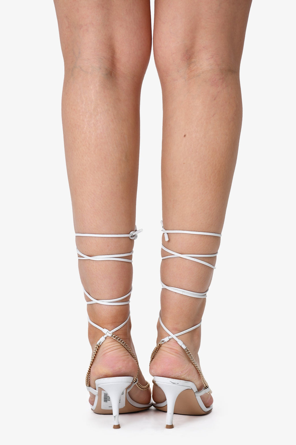 Gianvito Rossi White Leather Chain Link Heeled Sandals Size 37
