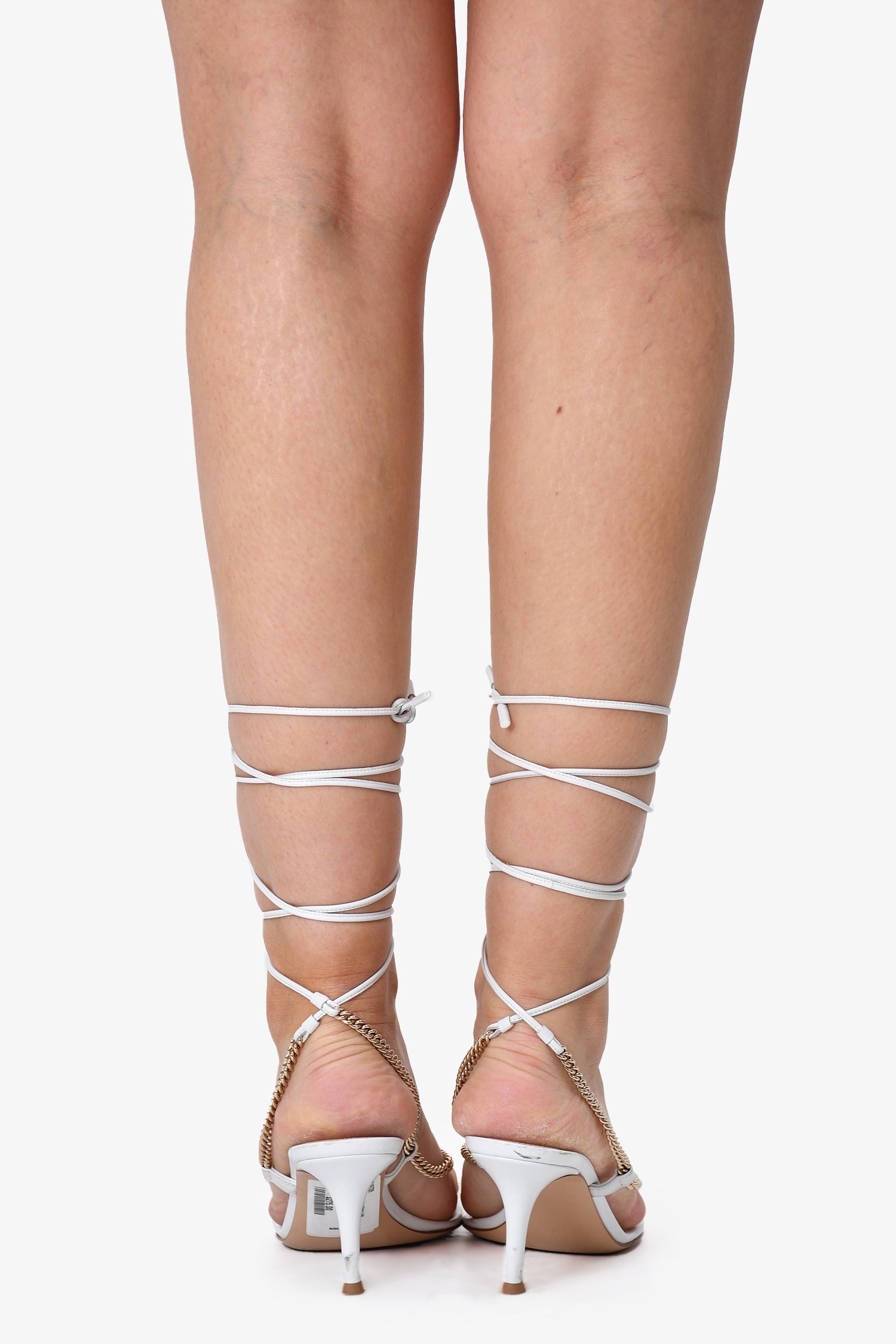 Gianvito Rossi White Leather Chain Link Heeled Sandals Size 37