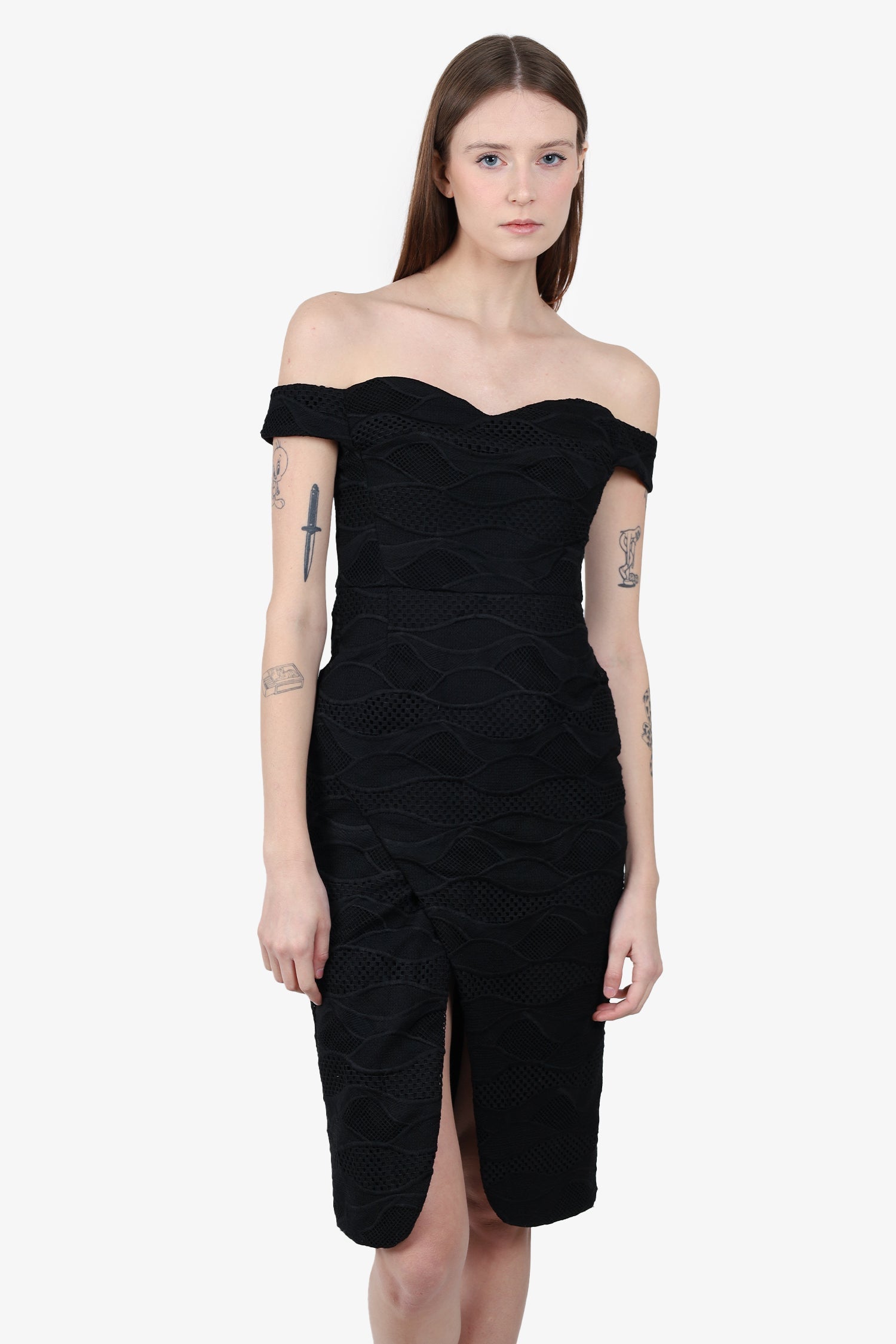 Nicholas Black Lace Cut Out Off Shoulder Midi Dress size 4