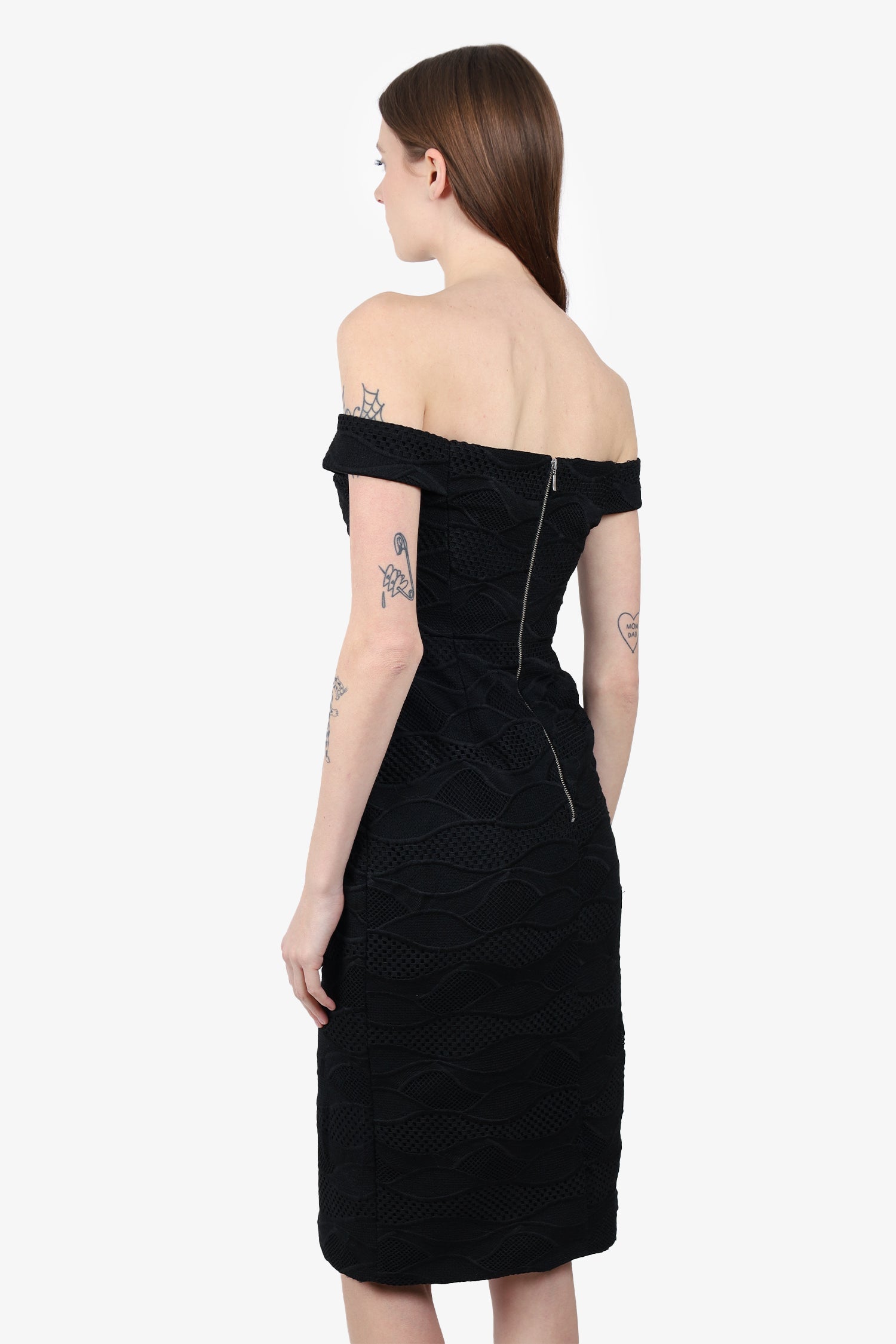Nicholas Black Lace Cut Out Off Shoulder Midi Dress size 4