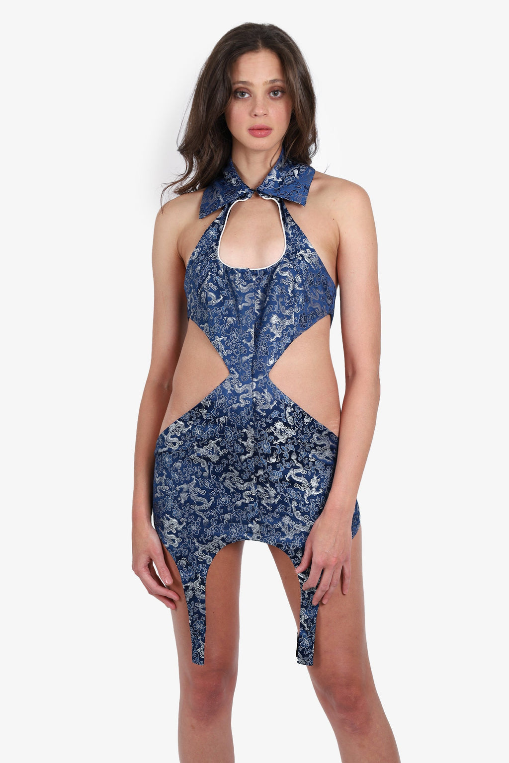 Kim Shui Blue Brocade Mini Dress Size M