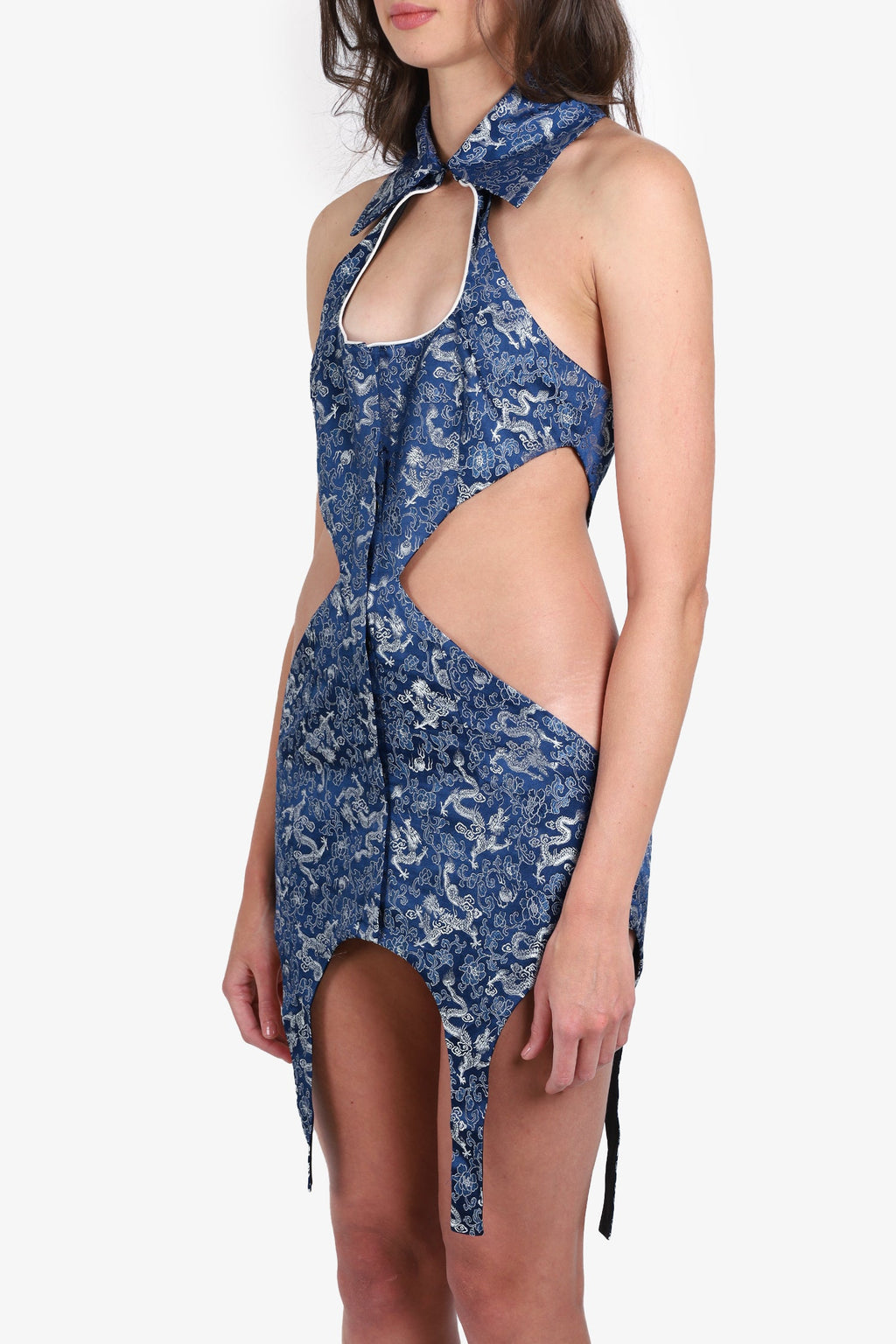 Kim Shui Blue Brocade Mini Dress Size M