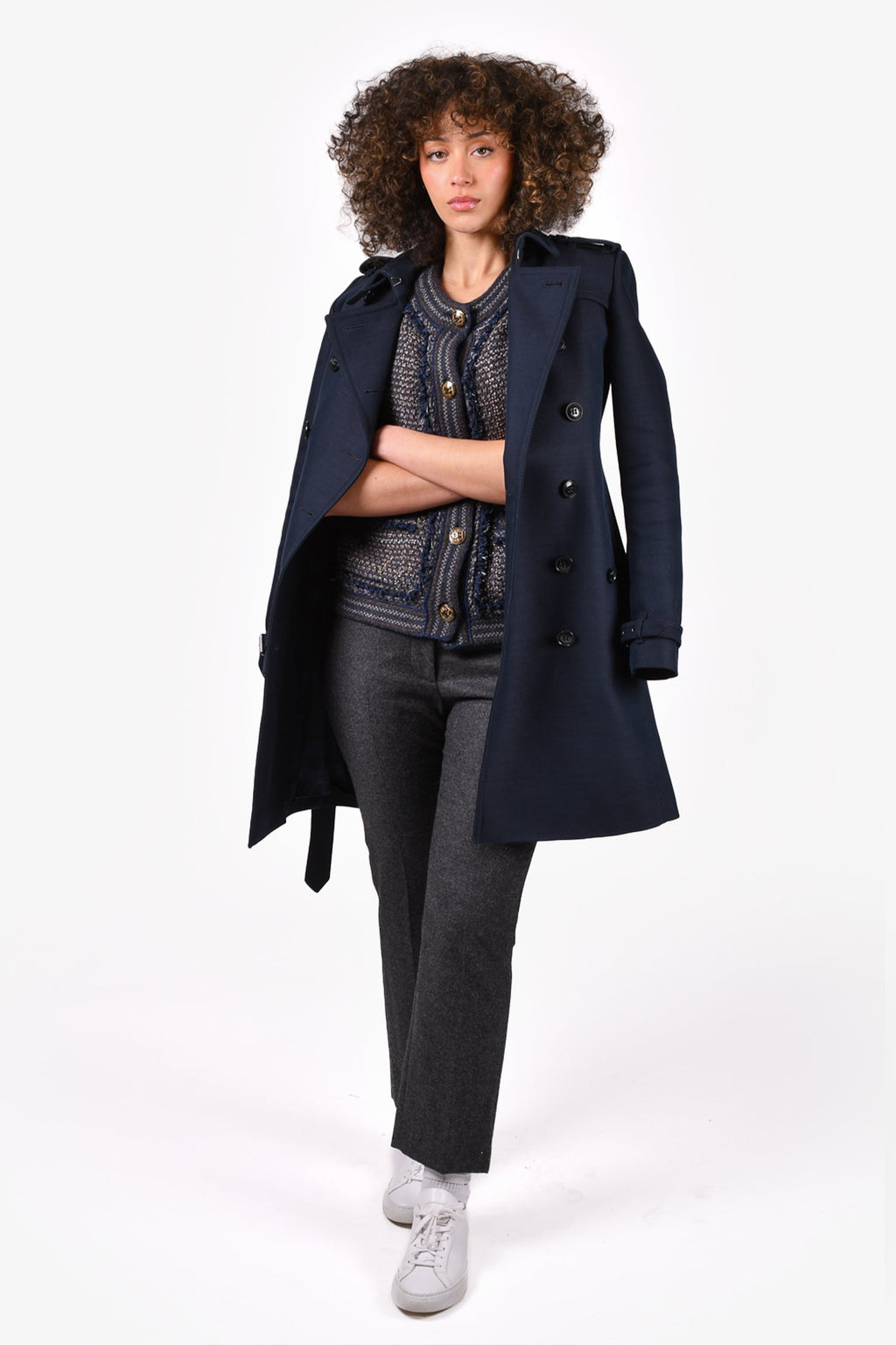 Burberry Brit Navy Blue Double Breasted Short Trench Coat Size 6