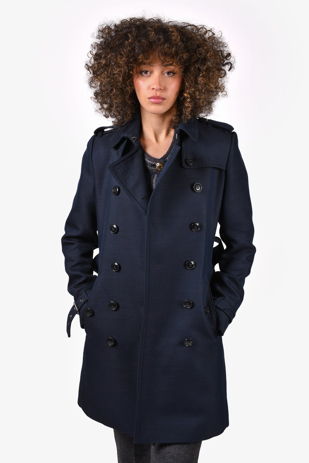 Burberry Brit Navy Blue Double Breasted Short Trench Coat Size 6