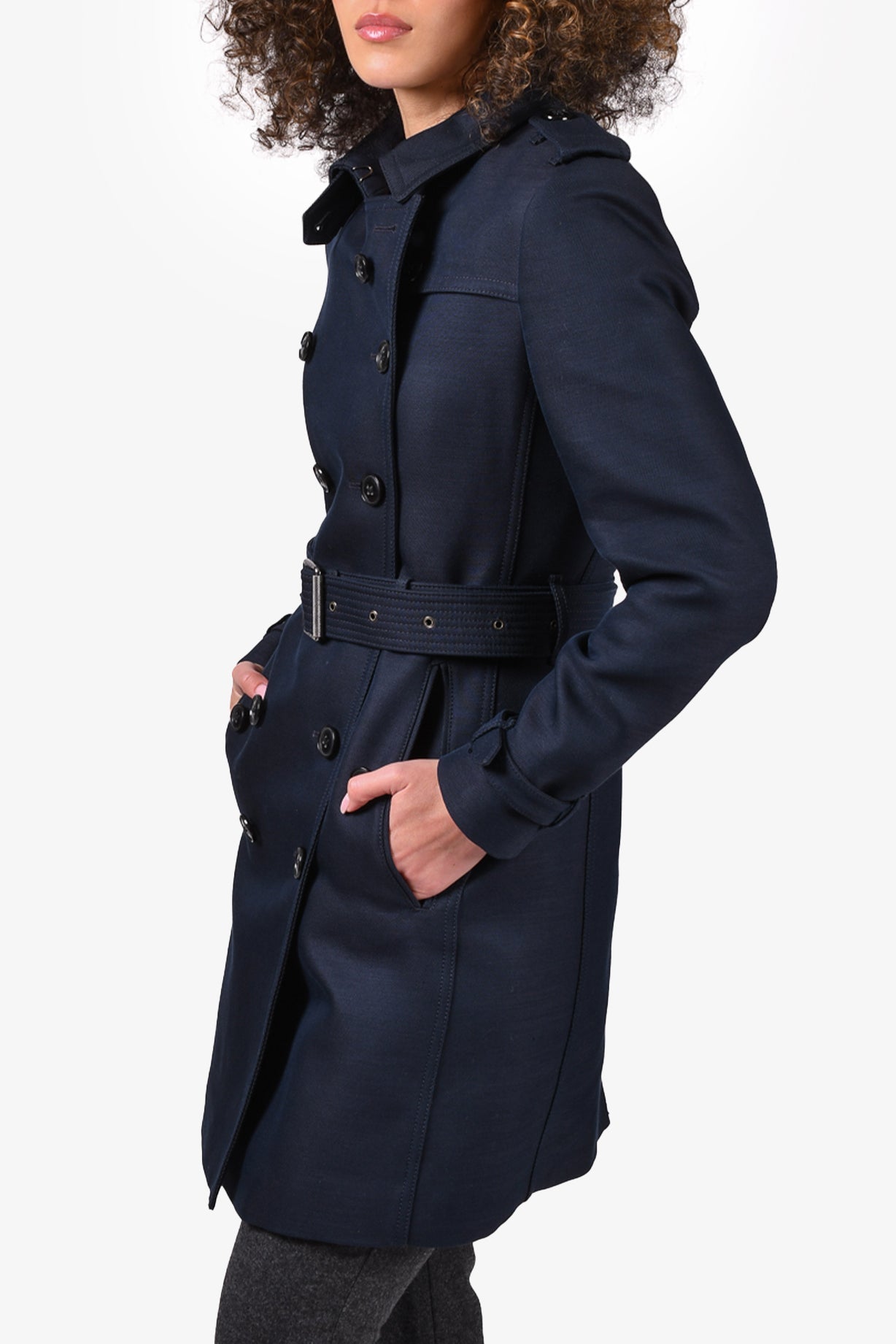 Burberry Brit Navy Blue Double Breasted Short Trench Coat Size 6