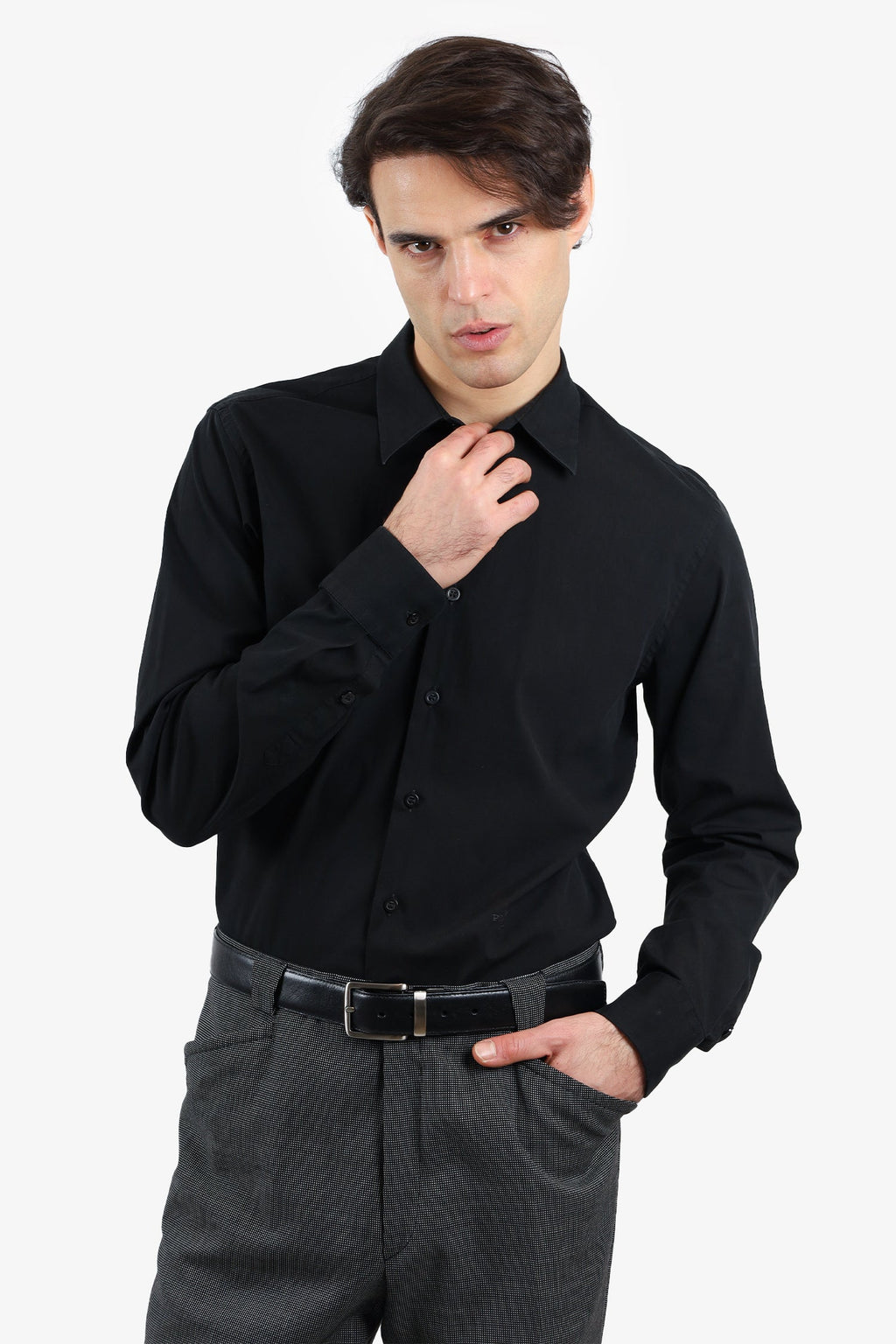 Prada Black Cotton Long Sleeve Shirt with Logo Embroidery Size 42