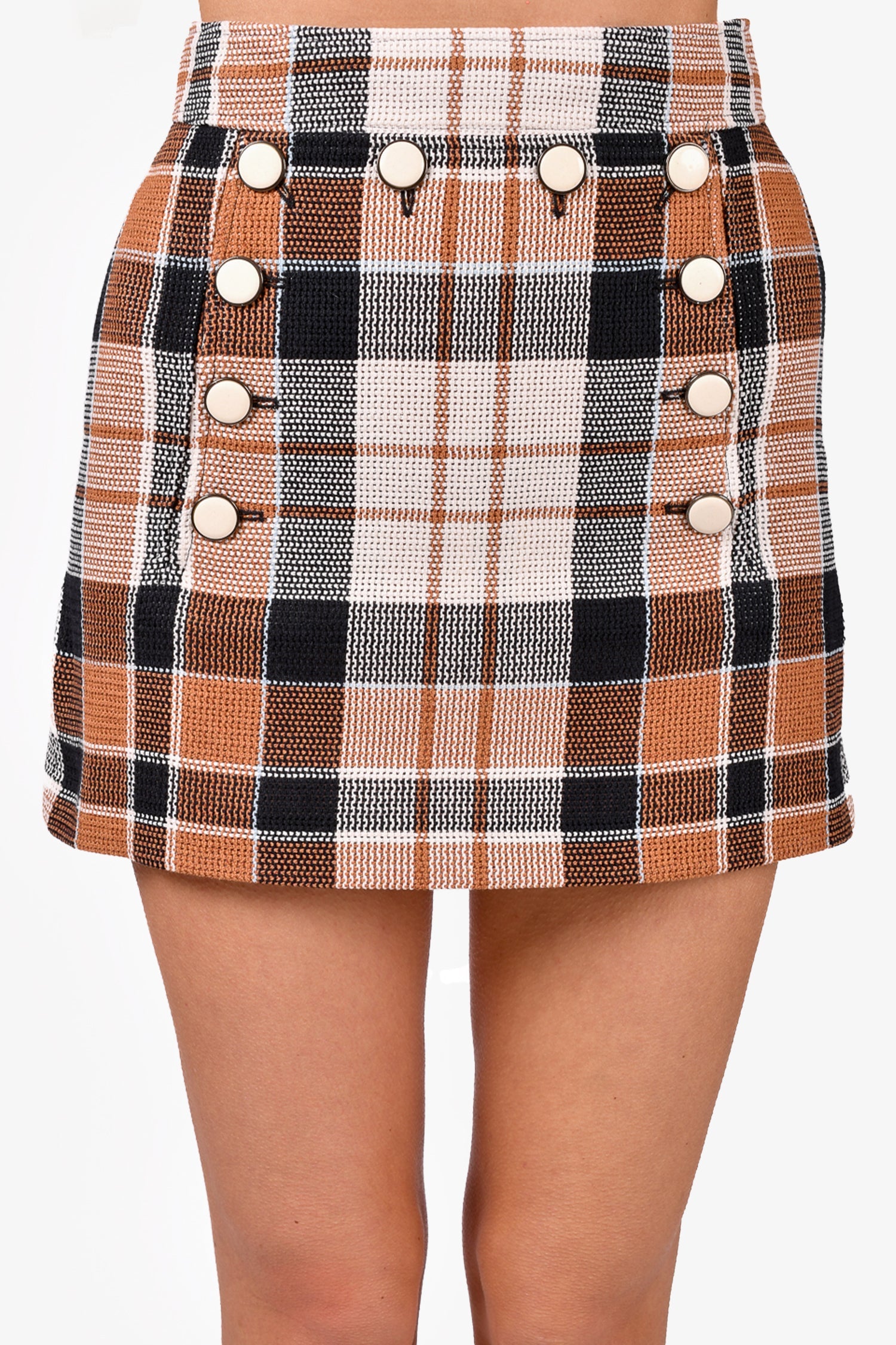 Veronica Beard Navy Blue/Brown Houndstooth Mini Skirt with Cream Buttons Size 0