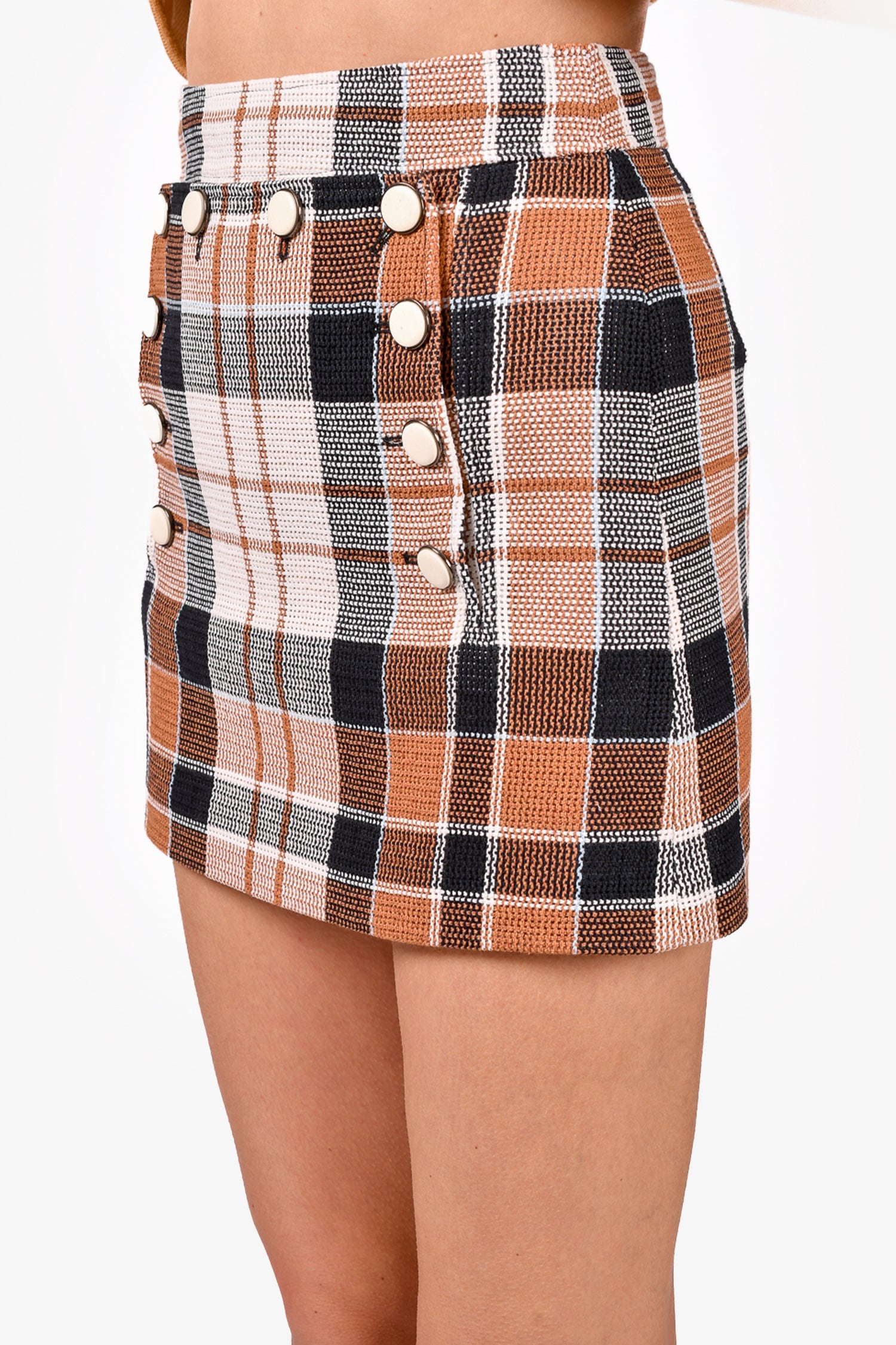 Veronica Beard Navy Blue/Brown Houndstooth Mini Skirt with Cream Buttons Size 0