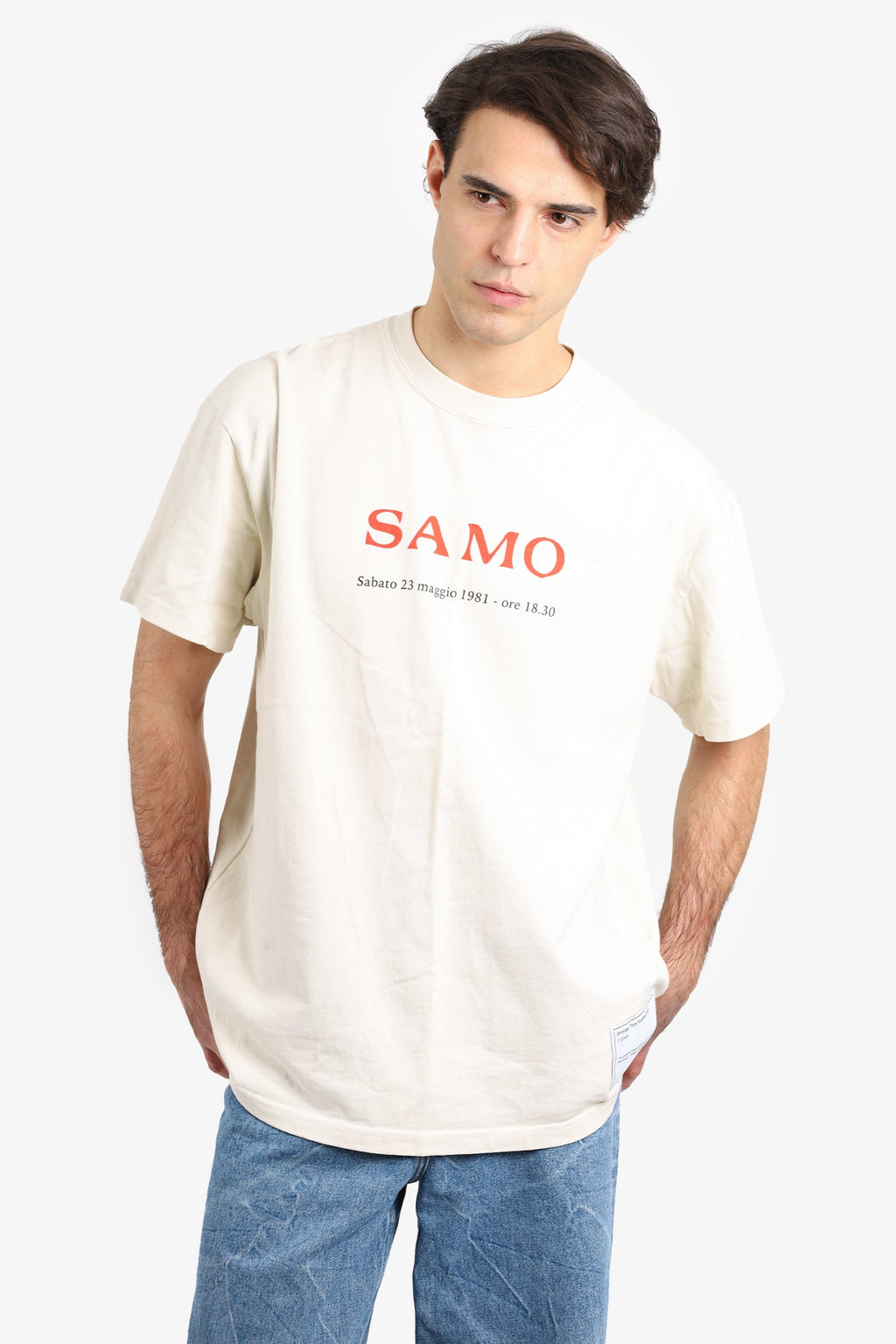 Mr. Saturday Cream Graphic Print Crew Neck T-Shirt Size L