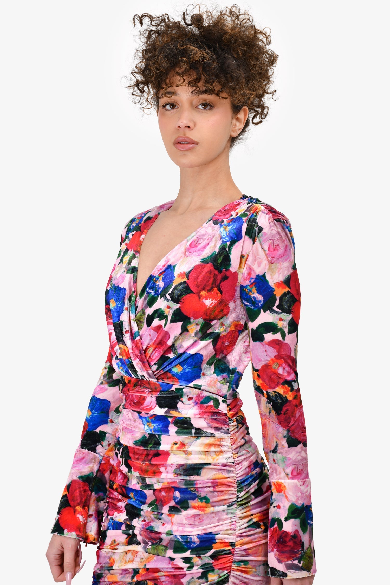 Ronny Kobo Pink Floral Velvet Mini Dress Size S