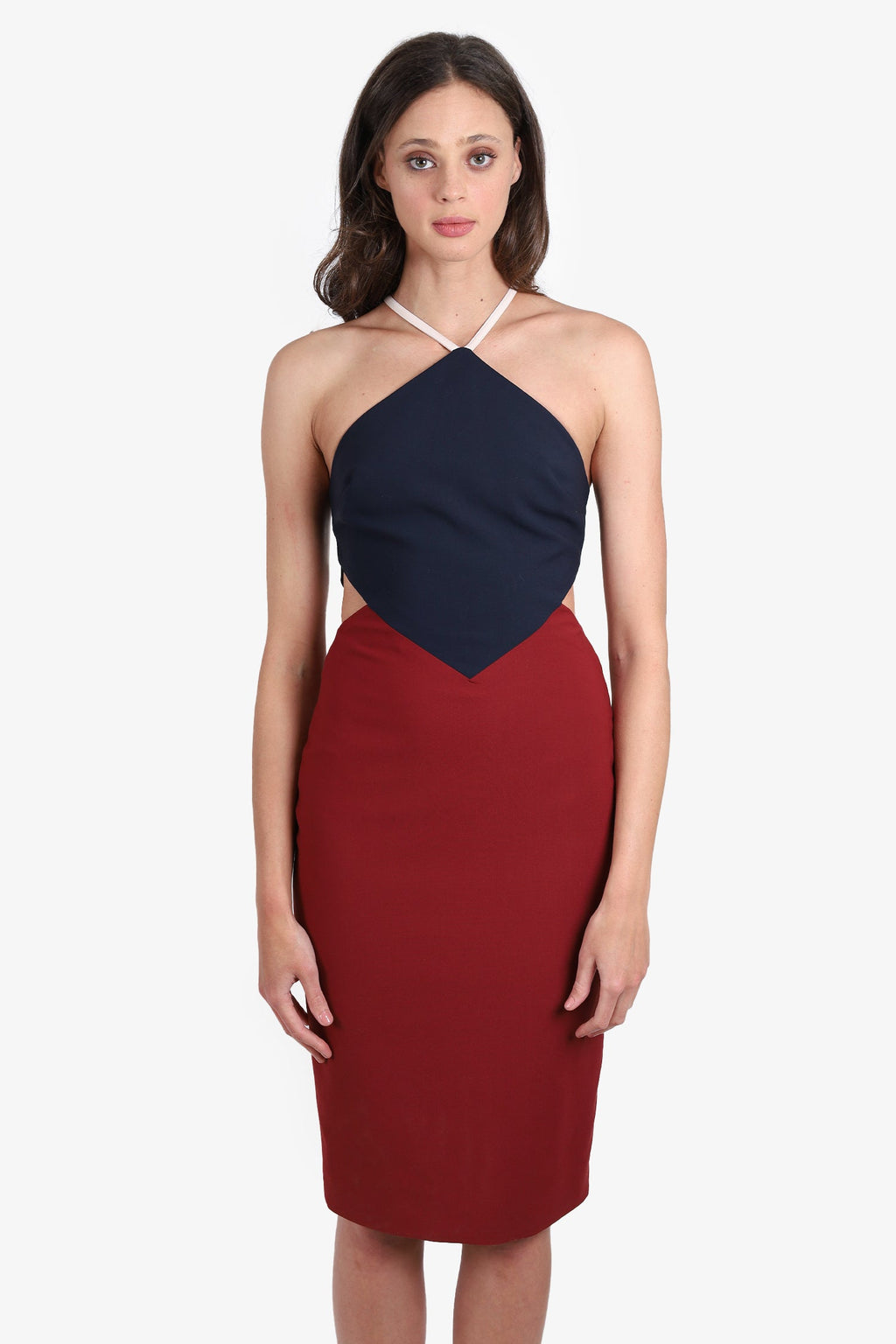 Elizabeth James Blue/Burgundy Halter Neck Cut Out Dress Size 8