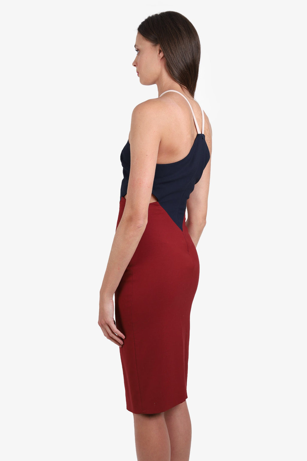 Elizabeth James Blue/Burgundy Halter Neck Cut Out Dress Size 8